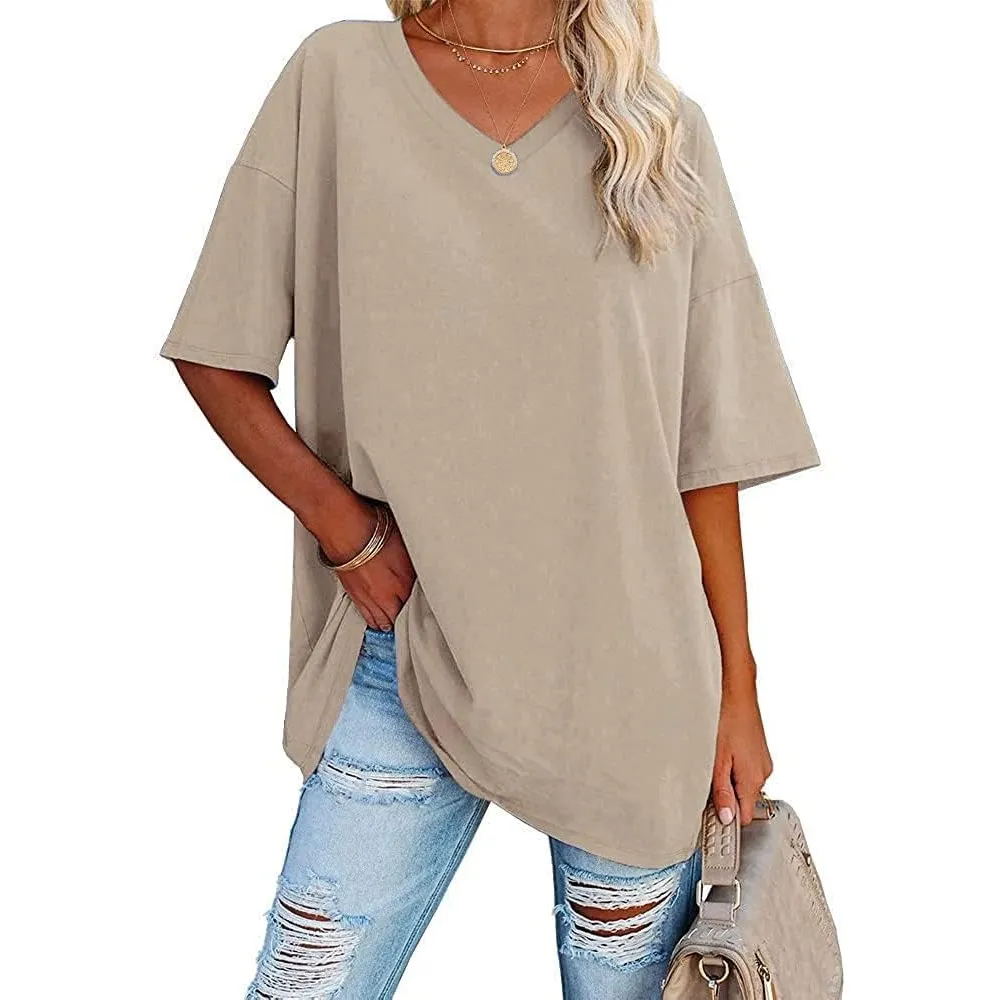 Ebifin Damen T Shirt Oversize Oberteile V-Ausschnitt
