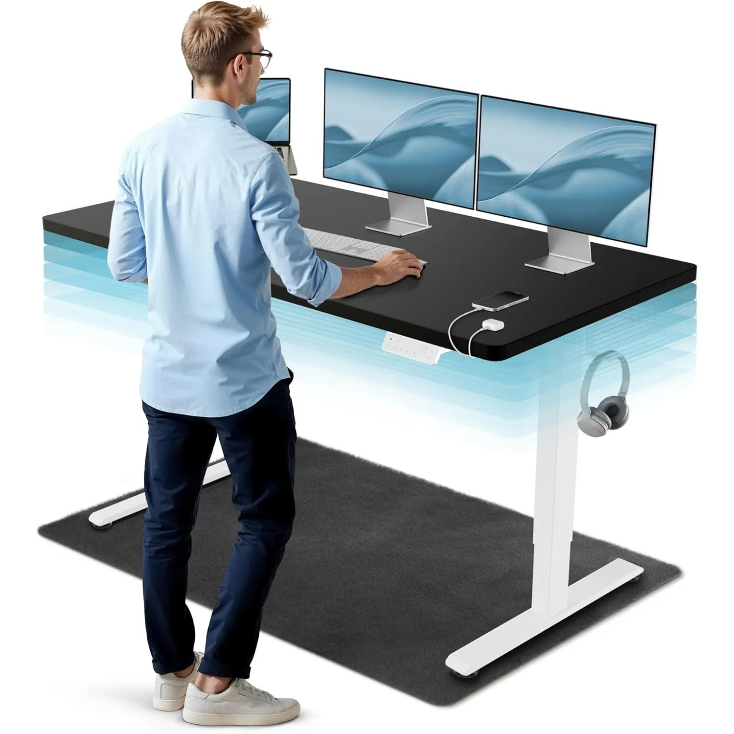 CLOUVOU CleverDesk Höhenverstellbarer Schreibtisch elektrisch 160x80cm [TESTSIEGER] Dual-Motor Schreibtisch höhenverste…