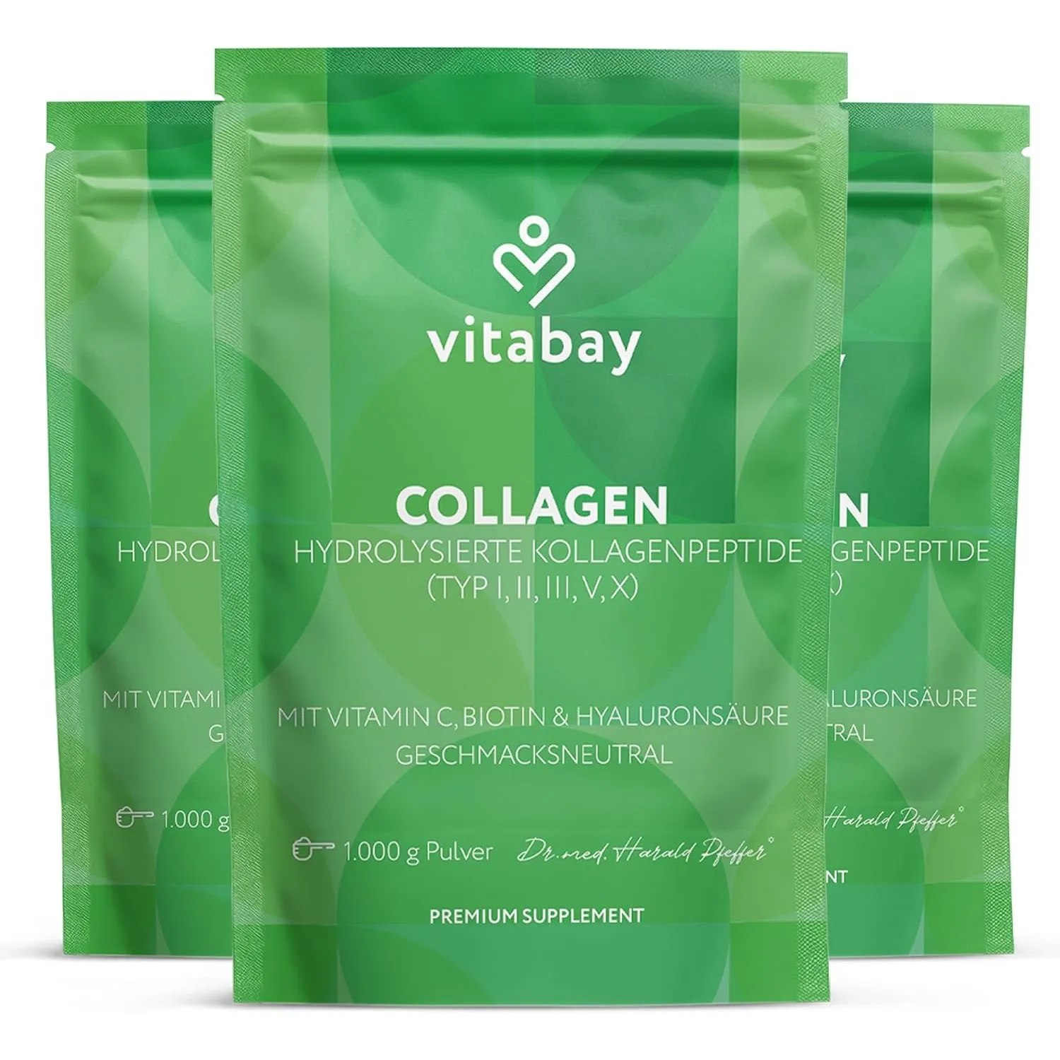 Vitabay Kollagen Pulver Komplex 3x1 kg Hochdosiert – Biotin & Hyaluronsäure