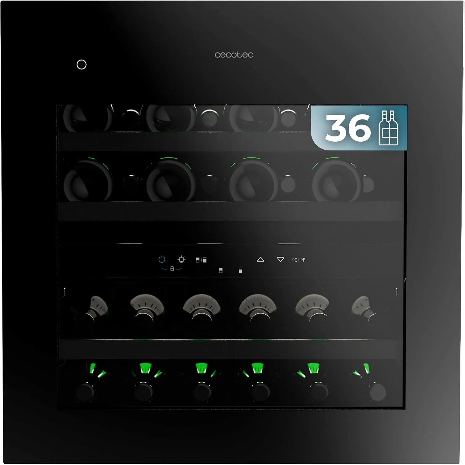 Cecotec Weinkühlschrank Bolero GrandSommelier Duo 36000 Touch Matt Black Compressor, 60x60 cm, 36 Flaschen, Dual-Zone 5…
