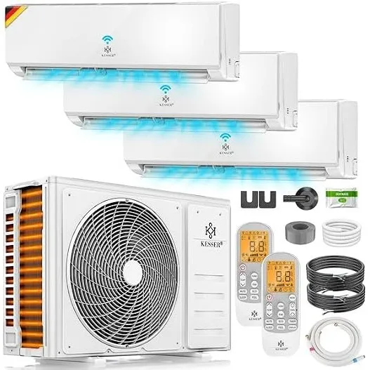 KESSER® Multisplit Klimaanlage 3 Innengeräte, 27000 BTU, Split Klimagerät Set mit WiFi/App, Heizen & Kühlen, Inverter, …