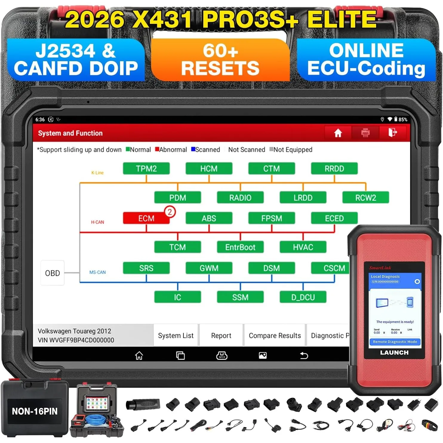 LAUNCH 2026 X431 PRO3S+ Elite mit SmartLinkC 2.0 –Profi OBD2 Diagnosegerät für alle Autos, OE-Level, ECU-Codierung, 60+…