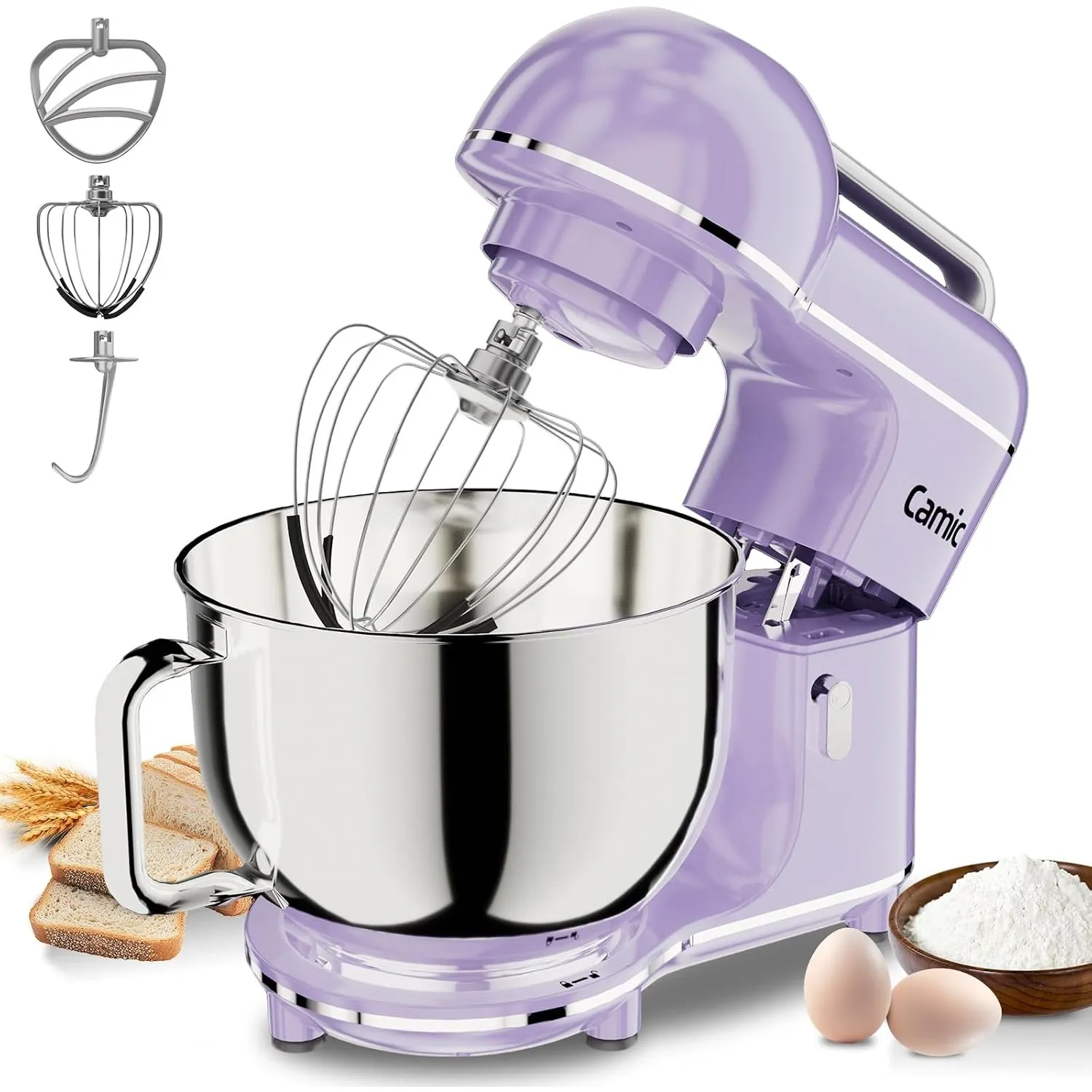 Camic Küchenmaschine - 2000W - Teigmaschine 10 Stufen mit Tragegriff, Edelstahl Rührschüssel (7L), Knetmaschine mit Rüh…