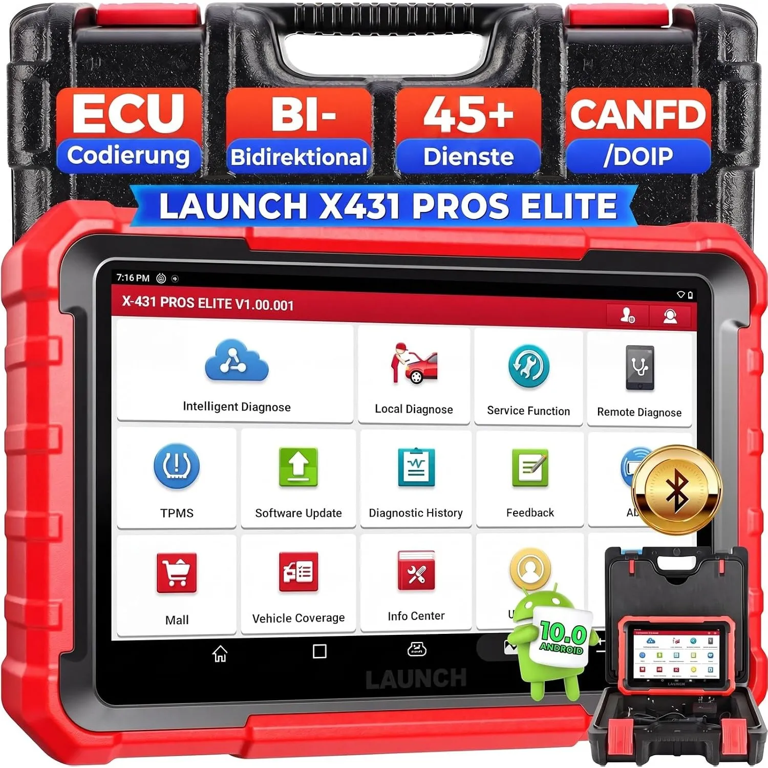 LAUNCH X431 Pros Elite OBD2 Diagnosegerät Auto, 45+ Servicefunktionen