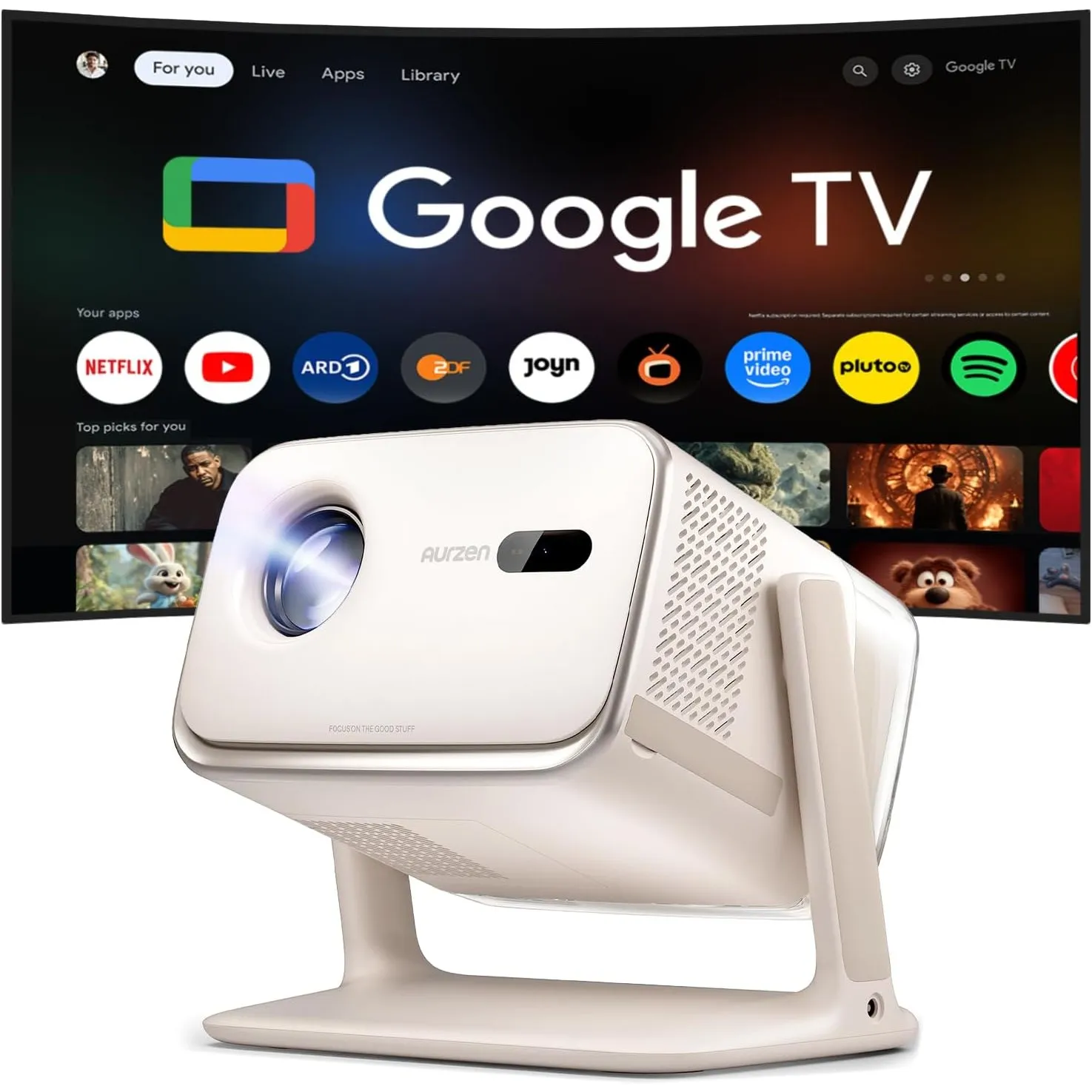 Aurzen Boom mini Smart Beamer Outdoor mit Google TV, 20W Dolby Audio