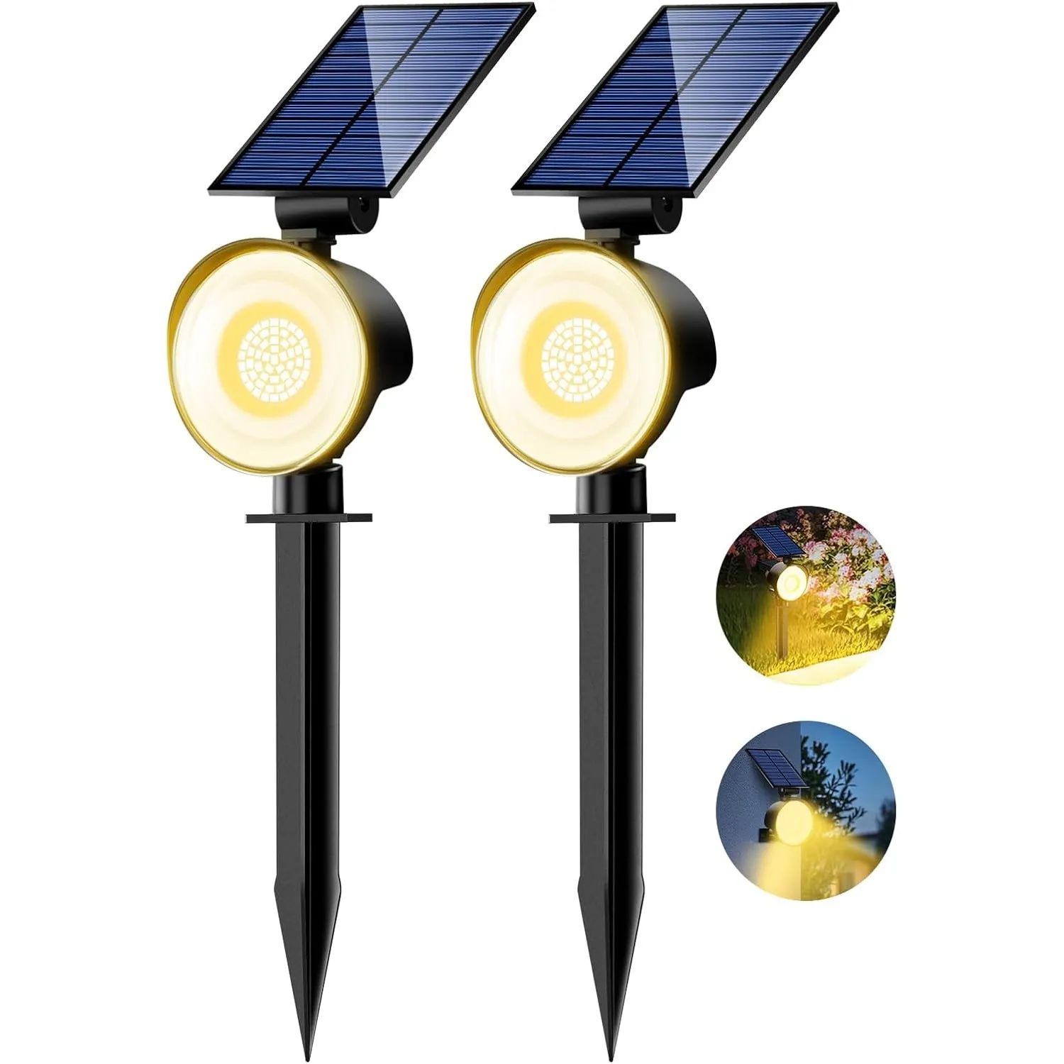 nipify 2 Stück Warmweiß Solarlampen für Außen Garten, 53 LED 3 Helligkeit Solarstrahler Gartenbeleuchtung IP65 Wasserdi…