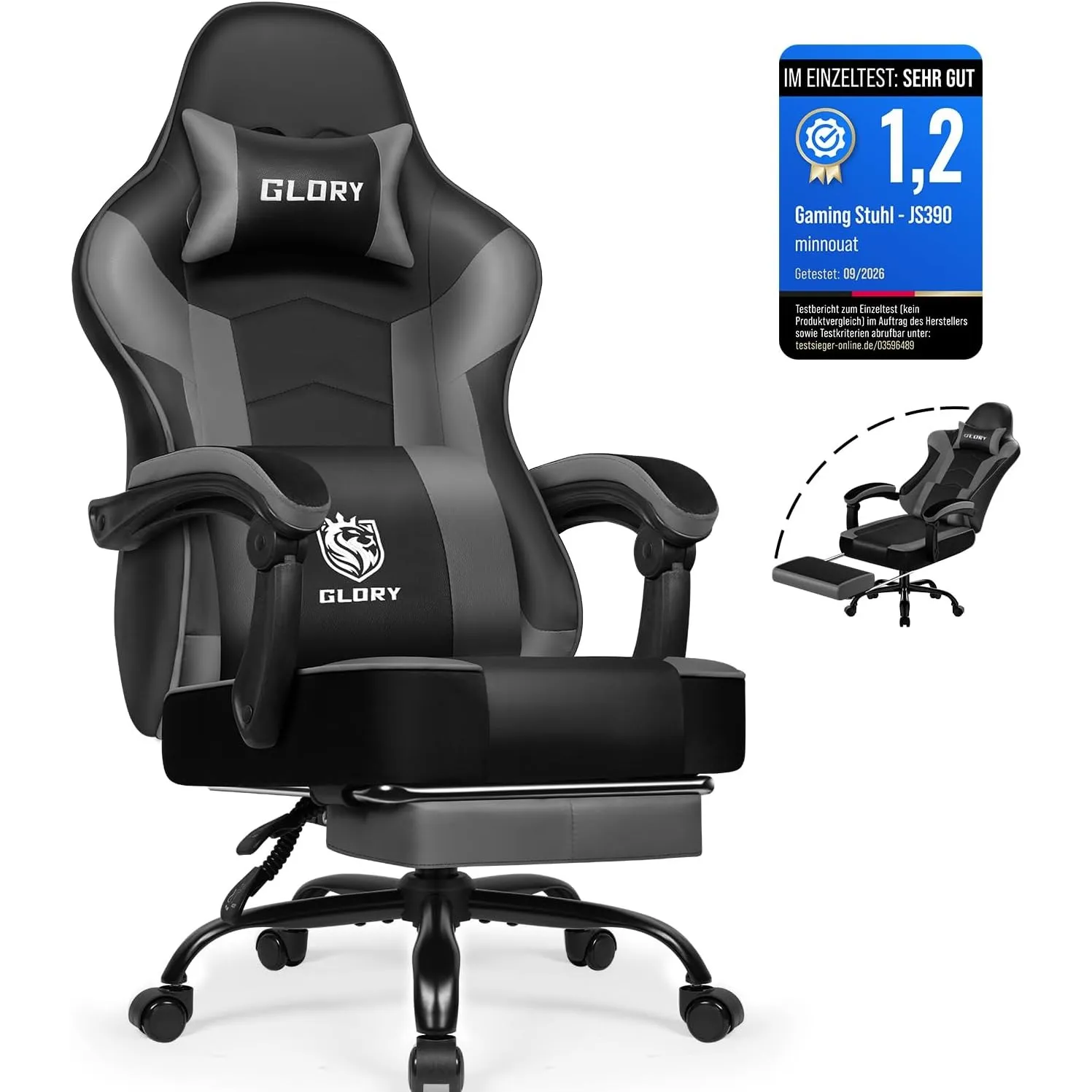 Gaming Stuhl Ergonomisch mit Fußstütze, Gaming Chair Gamer Stuhl aus Atmungsaktiver Kunstleder, Gaming Sessel mit Verbi…