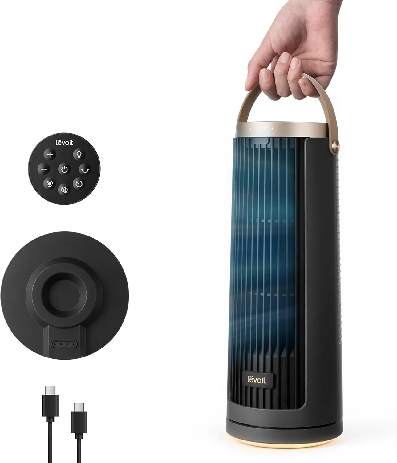 Levoit Compact Tower Fan Battery DC Motor Indoor/Outdoor - Quiet from 20dB Fan - 7m/s Cooling Table Fan - 5 Levels/90° …
