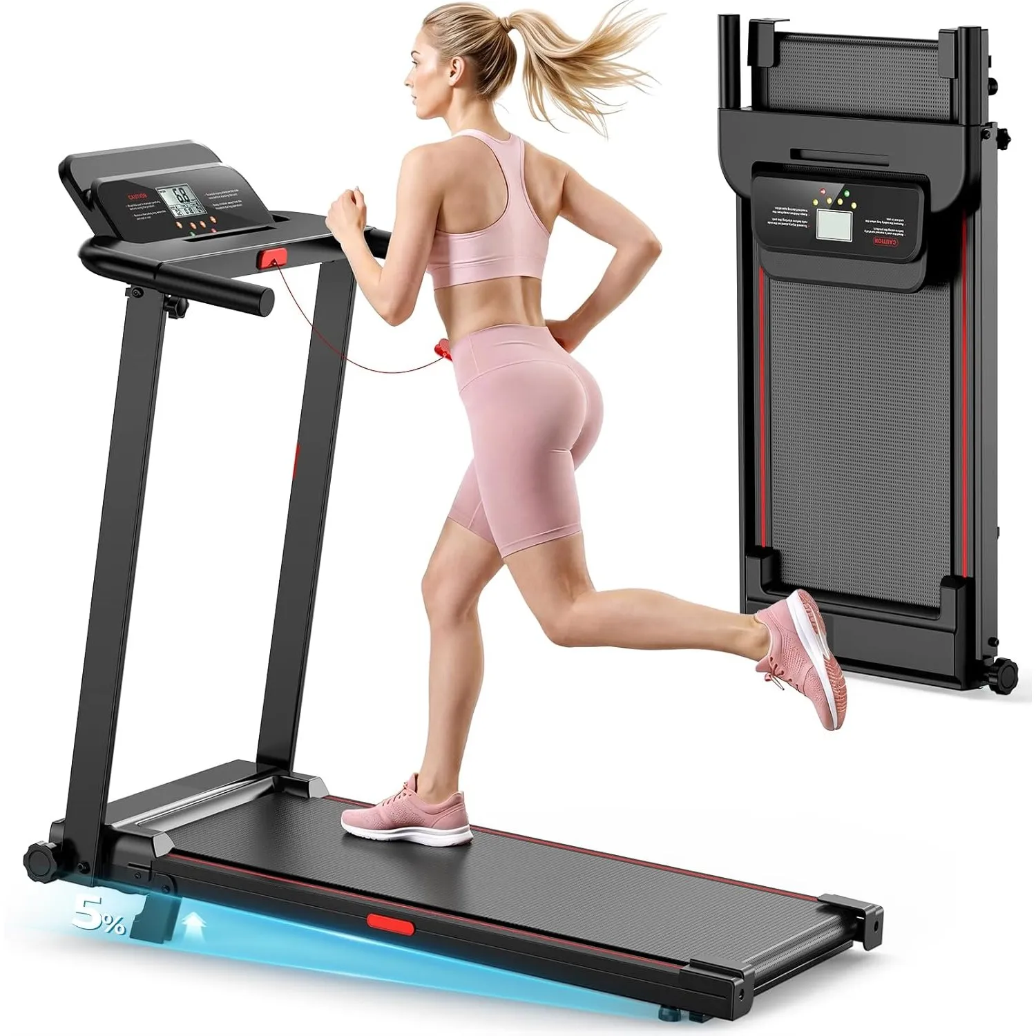 Laufband für Zuhause, Elektrisches Laufbänder mit Griff, Klappbares bis 10Km/H, Treadmill Walking Pad for Home, Leise K…