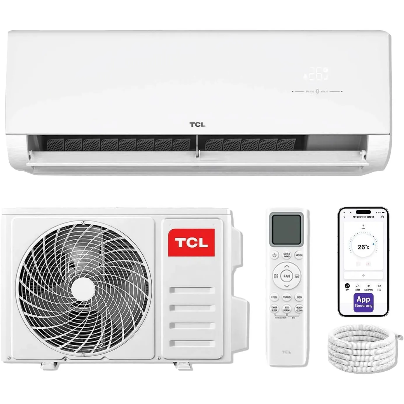 TCL VoxIn Split Klimaanlage 12000 BTU 3.5kW Set, Kühlen Heizen Entfeuchten Ventilieren Hands Free AI Voice Control Inve…