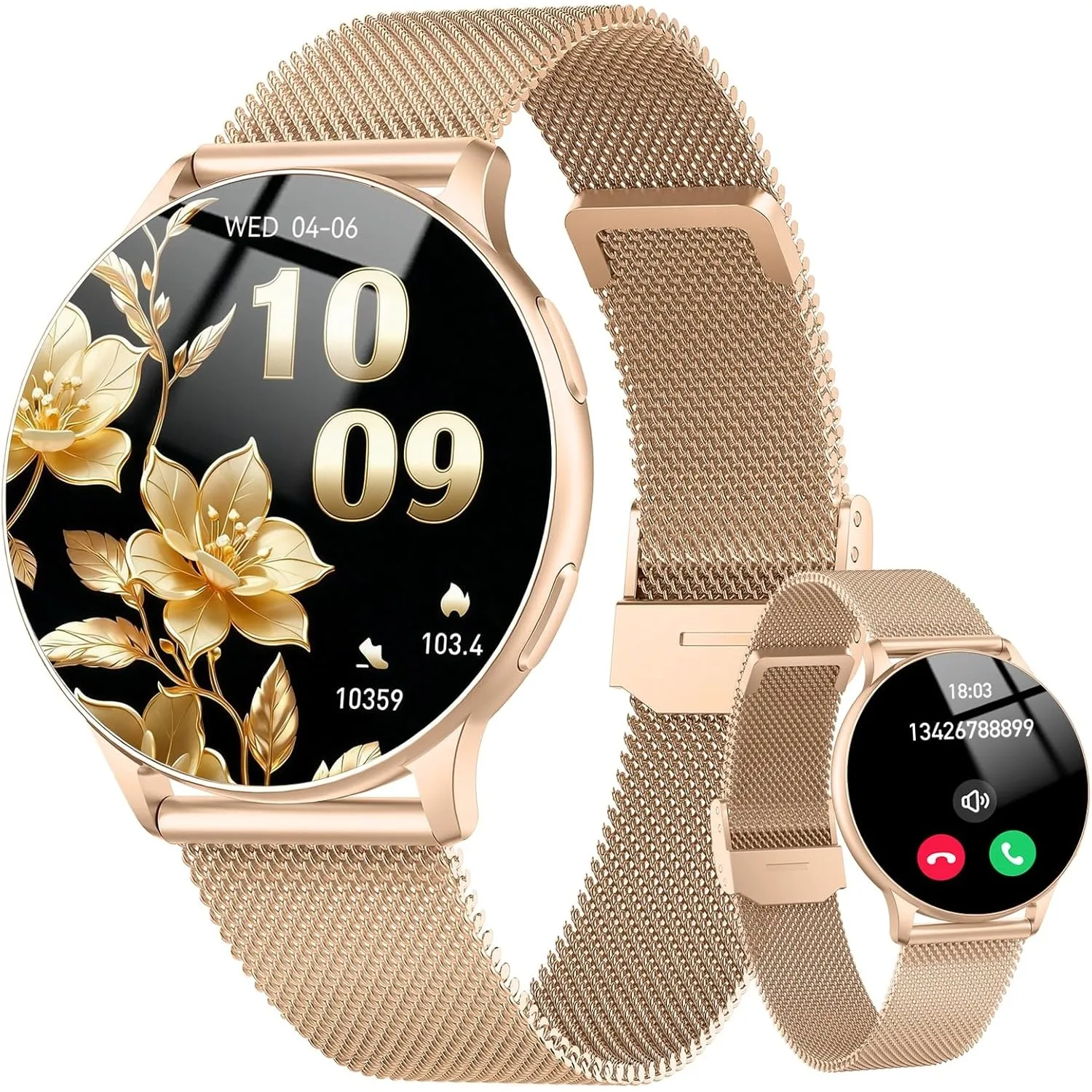 Smartwatch Damen Rund mit Telefonfunktion, 1.32" AMOLED HD Schrittzähler Uhr Damen Pulsuhr SpO2 Schlafmonitor, 120+Spor…