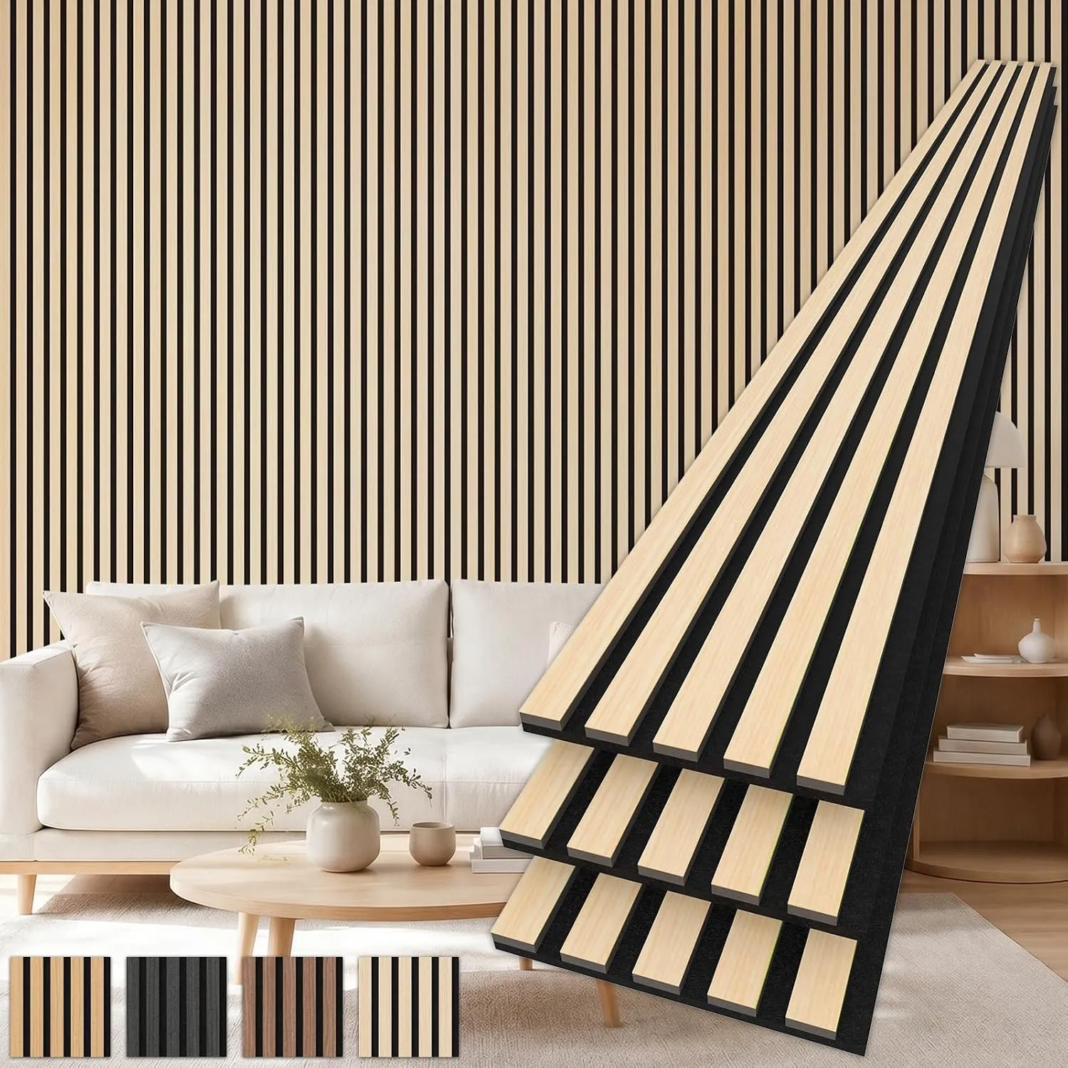TONOR Akustikpaneele holz, 3 Stück 240 x 20cm -1,44m² Wandpaneele holz Holzpaneele wand als Schallschutzplatten, Wandde…