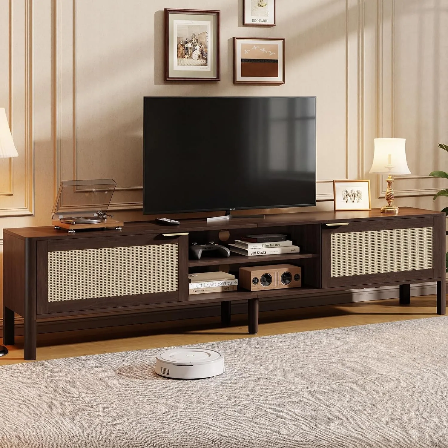 IKALIFE TV Lowboard 180cm TV Schrank Holz mit Stauraum Braun