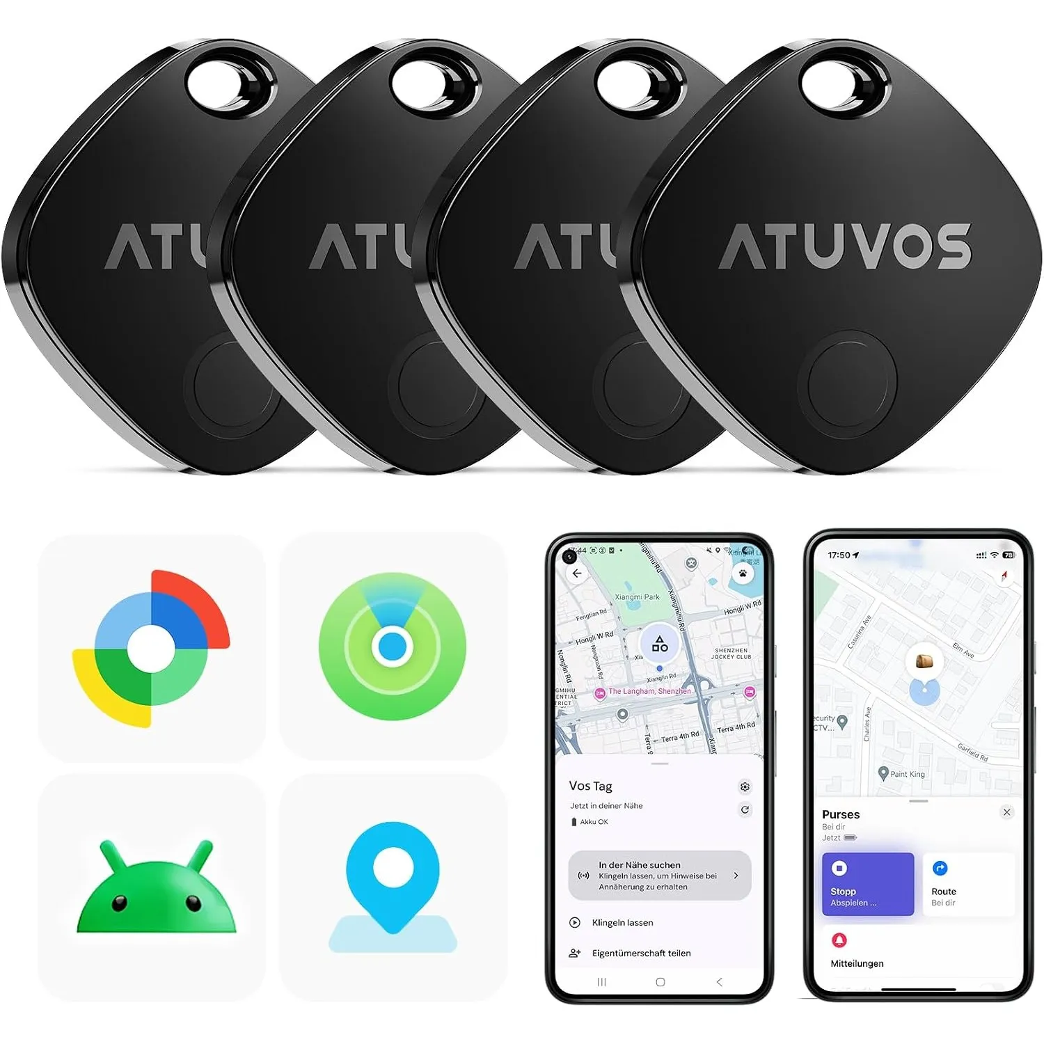 ATUVOS Air Tag Pro Smart Tags Tracker für Android & iOS, Neu Dual-System Schlüsselfinder kompatibel mit Google Mein Ger…