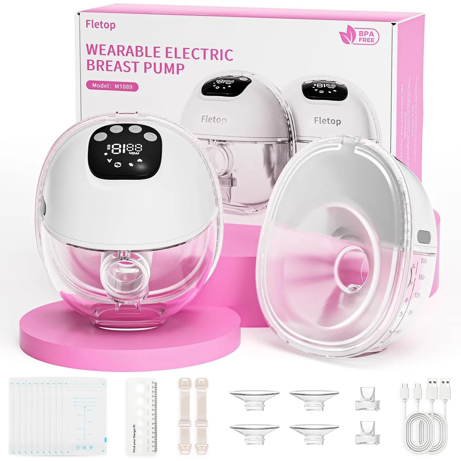Milchpumpe Elektrisch, Tragbar Doppel-Milchpumpe Handsfree, 4 Modi 12 Stufen, BPA-frei, Leise & Leicht, 24mm mit 19/21m…