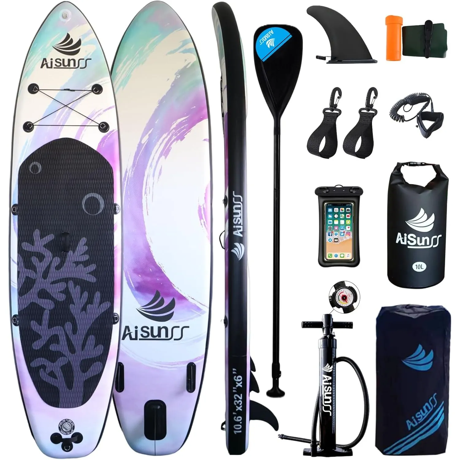 Aufblasbare Stand Up Paddle Boards mit Premium SUP Paddle Board Zubehör, 10L wasserdichter Dry Bag, Wide Stable Design,…