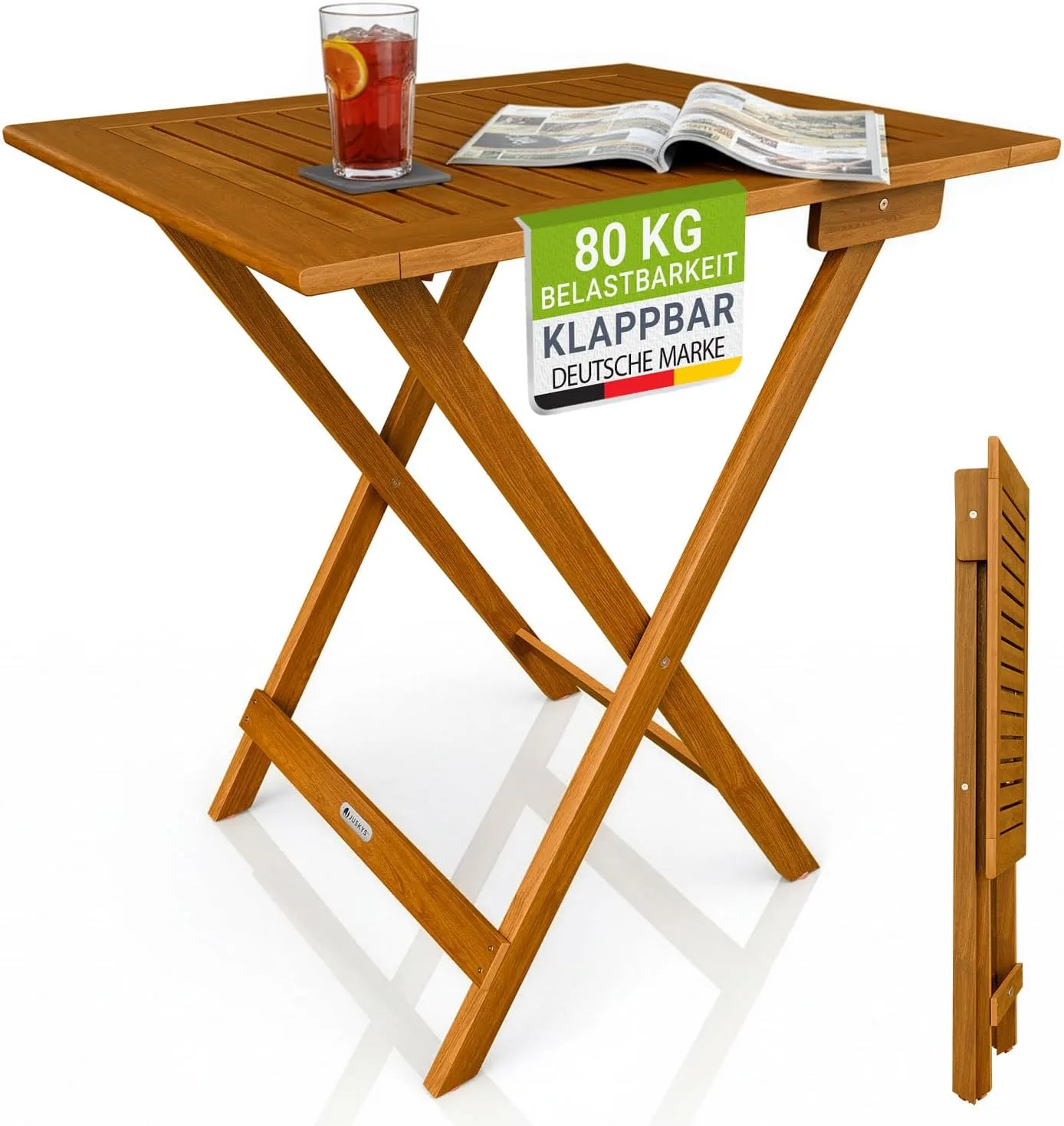 Juskys® Zadar XL Side Table - Foldable for Space-Saving Use, Made of Oiled Acacia Wood, Ideal for Garden and Balcony, 7…