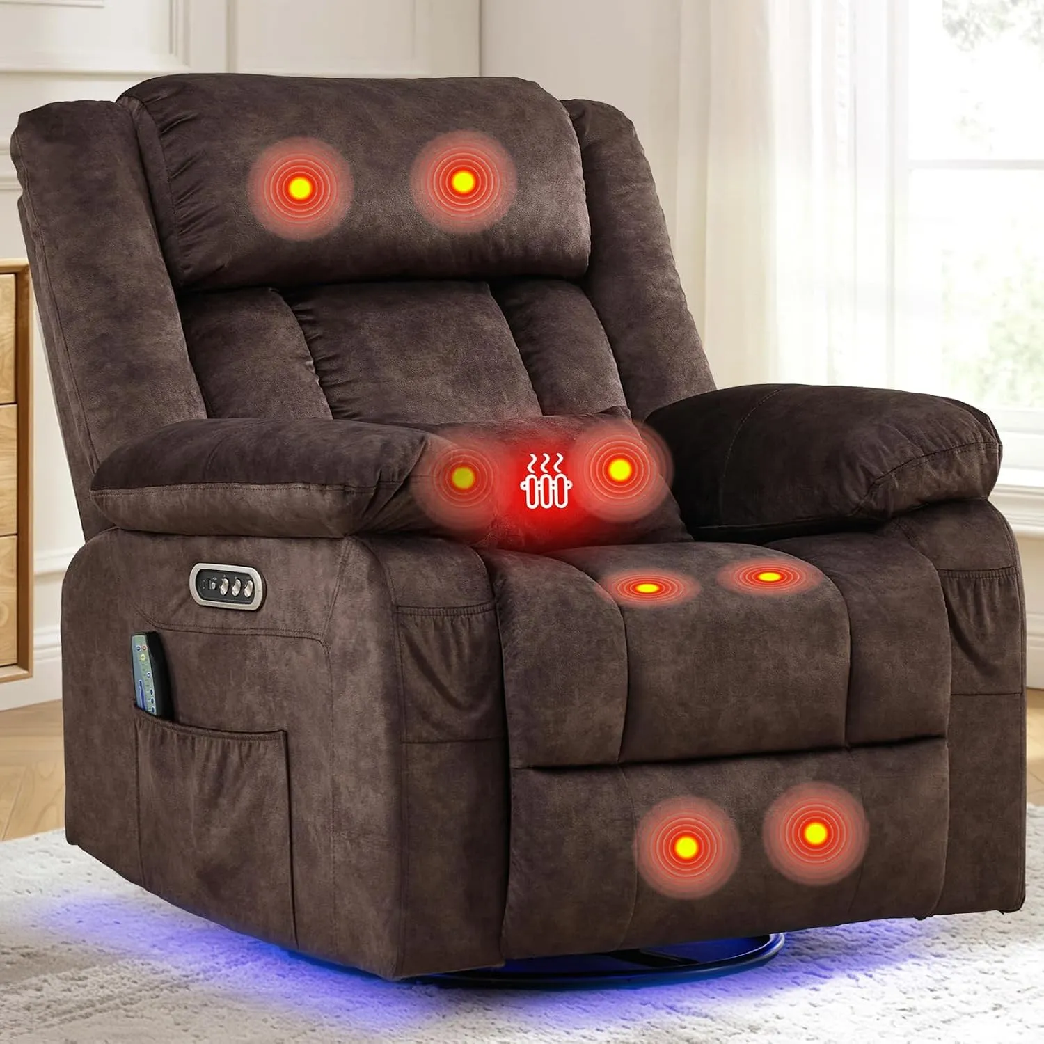 Relaxsessel mit Massagefunktion, Fernsehsessel Elektrisch Verstellbar, 240°Drehbarer Relaxsessel mit Liegefunktion, Sch…