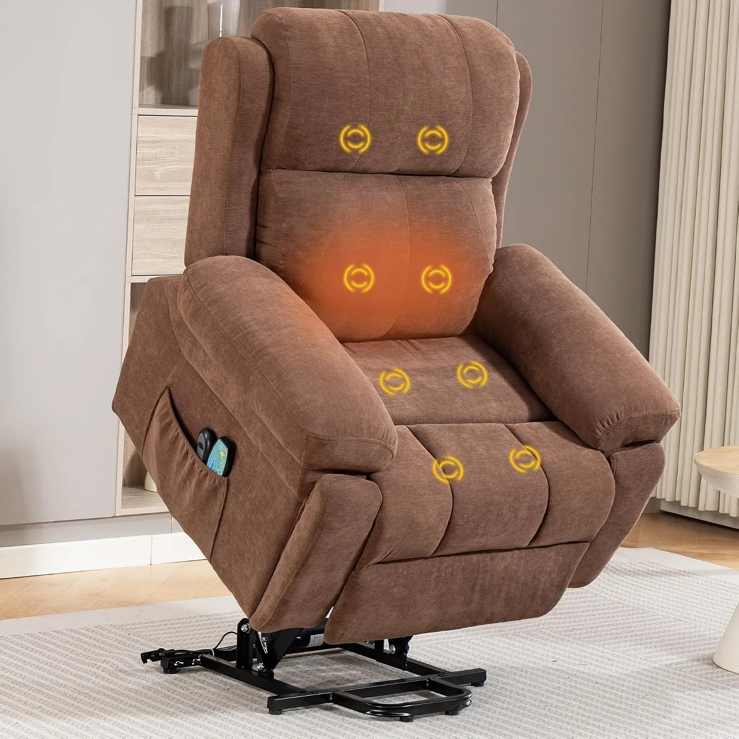 Fernsehsessel Relaxsessel mit Aufstehhilfe, Elektrisch Massagesessel mit Wärmefunktion, 2 Seitentaschen und Unsichtbare…