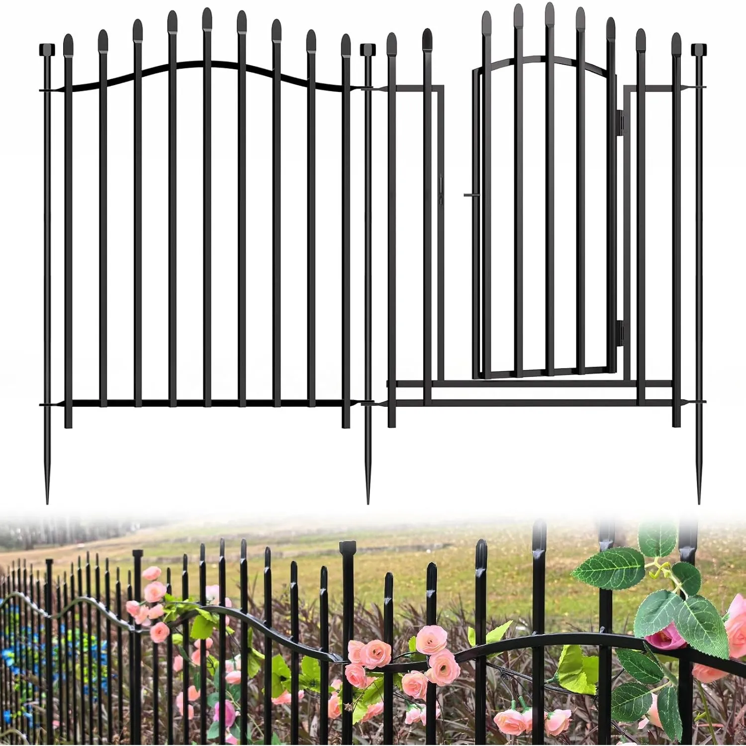 10 Paneele Steckzaun Gartenzaun mit Tür - 81,3 cm hoch x 7 m lang, verstärkter Vierkantrohr-Rostschutz, erhöhter tierab…