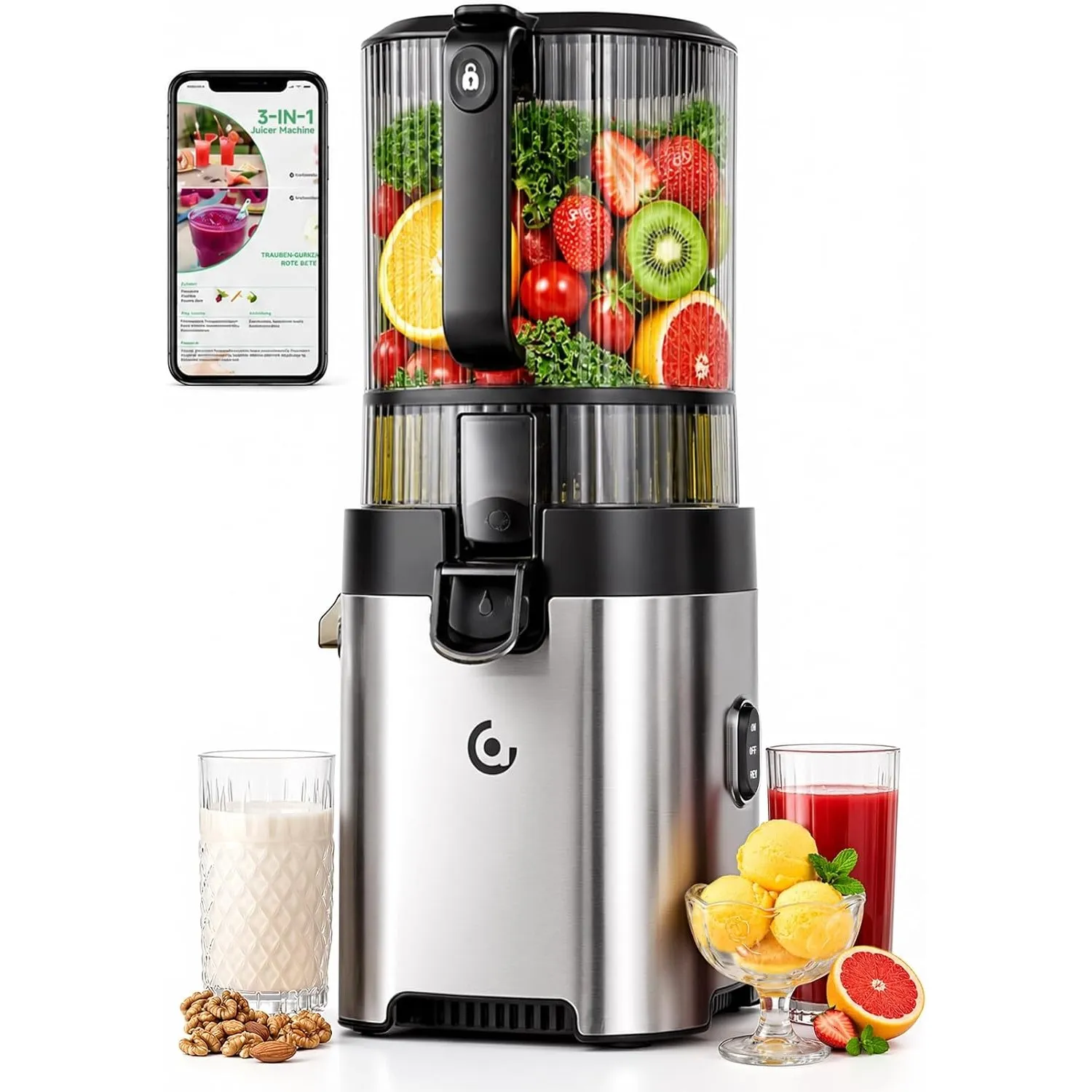 AMZCHEF Entsafter – Slow Juicer 600W mit 158mm Extra großem Einfüllöffnung