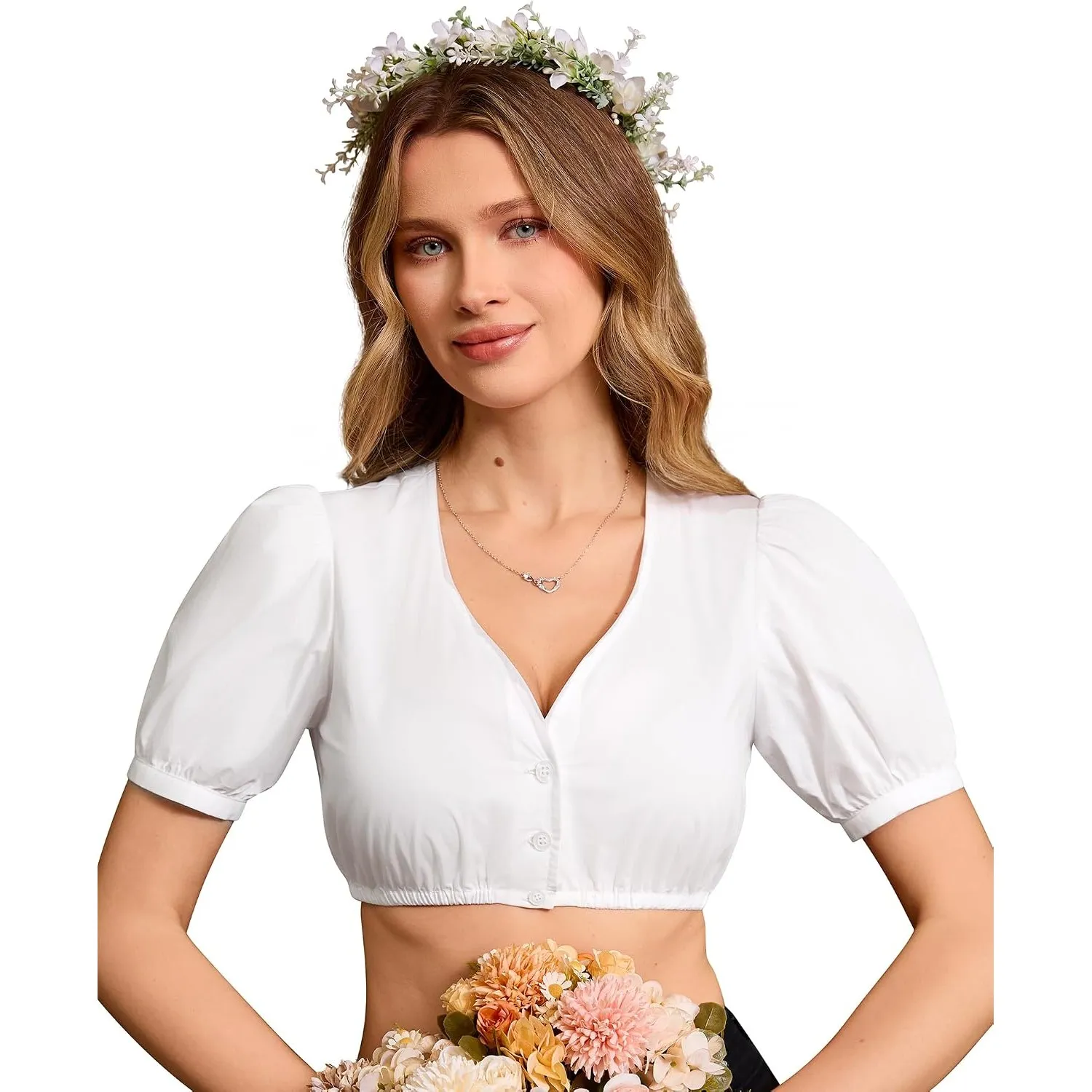 DIRNDLSTERN Bluse Damen Weiß - Dirndlbluse Puffärmel Trachtenbluse Damen Modern Oktoberfest