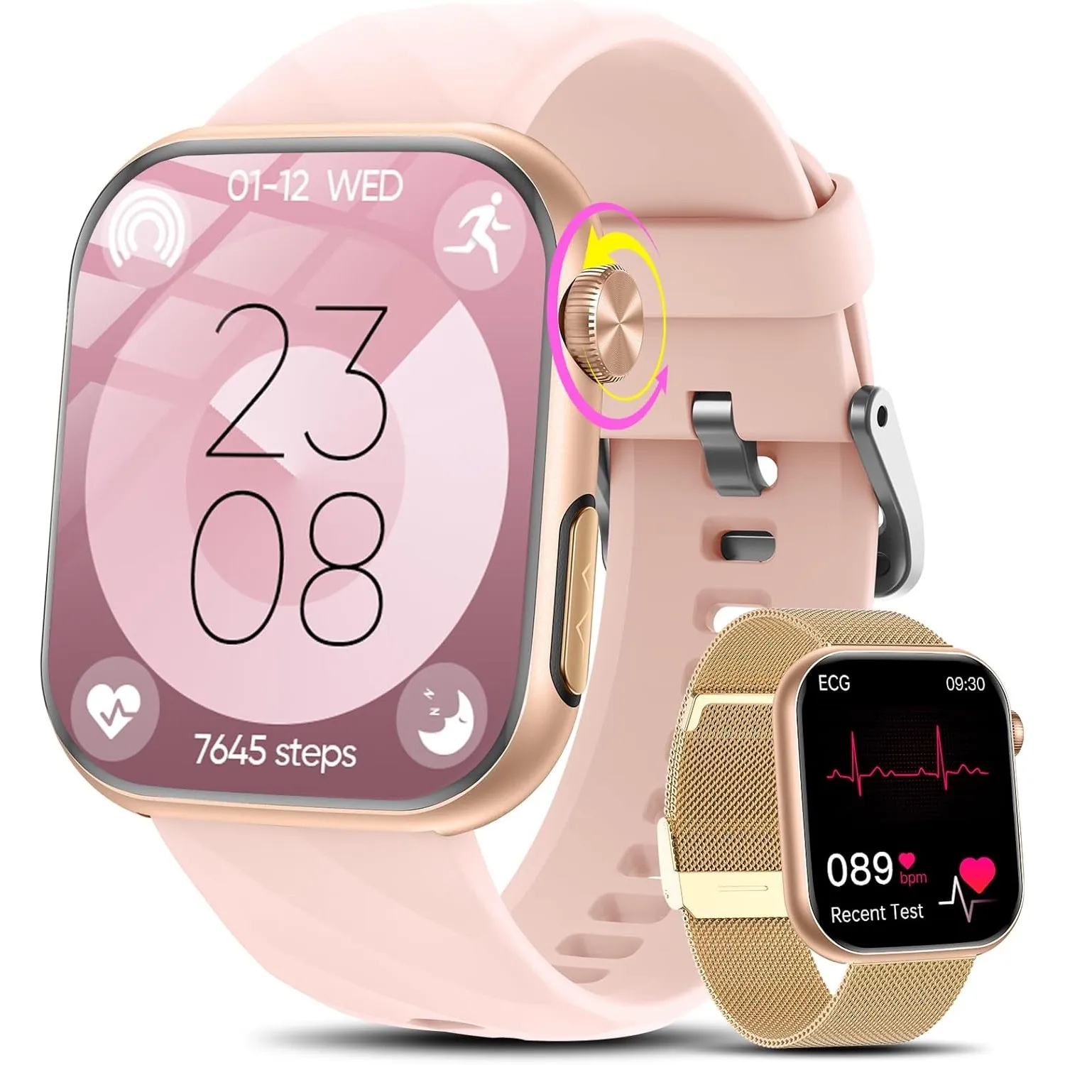 2026 Neu Smartwatch Damen mit EKG+HRV/Blutdruck/Menstruationszyklus/BMI/Schlafmonitor 1,97"AMOLED Gesundheitsuhr mit Te…