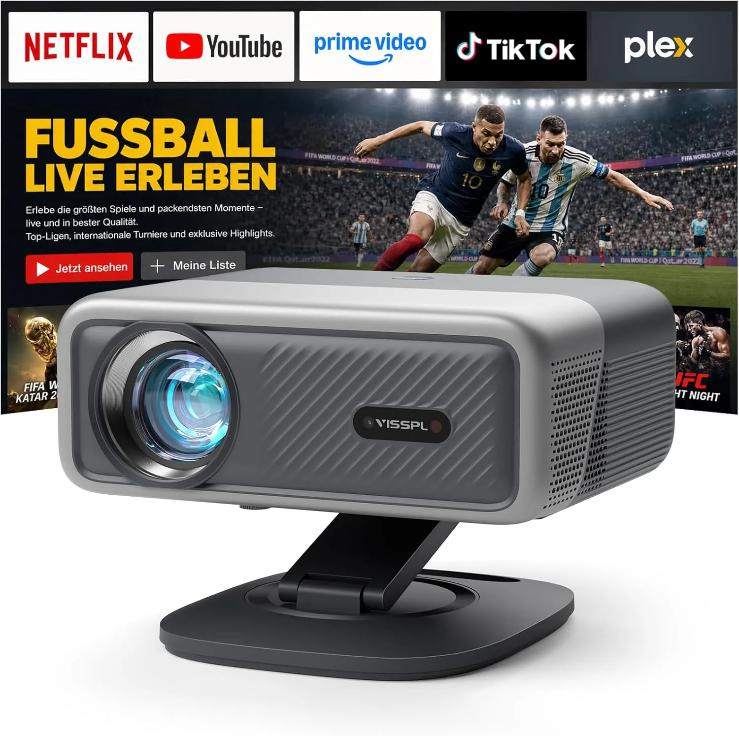 Smart Projector 4K 【Official Apps & Dolby Audio】3500 ANSI Video Projector, Auto Focus & Trapezoidal Correction, VISSPL …