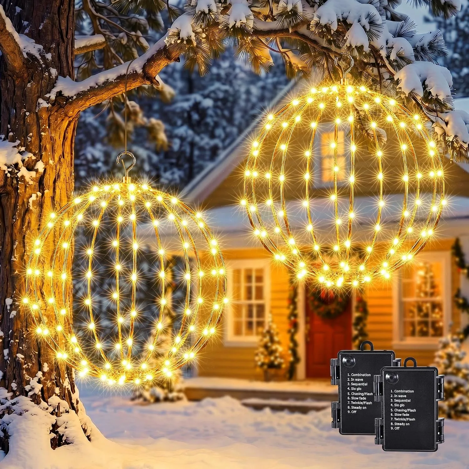 iBaycon Weihnachtsbeleuchtung Außen kugel 30CM 2 Stück Warmweiße Batterie