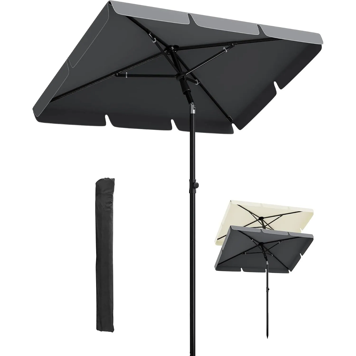GarveeHome Sonnenschirm Balkon 200x125 cm mit Schirmhülle, UV50+ Sonnenschirm rechteckig knickbar & höhenverstellbar, B…