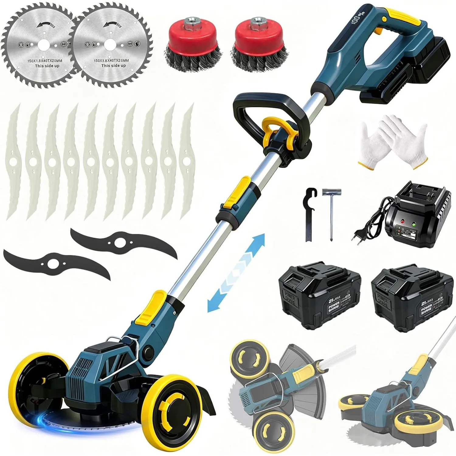 Akku Rasentrimmer für Makita-Akkus, Rasentrimmer mit Unkrautbürste und 2 x 4,0Ah Akku, 2-in-1 Akku Freischneider/Rasenk…