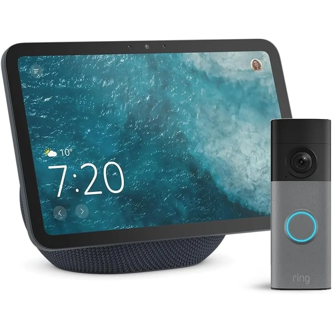 Amazon Echo Show 8 (neueste Gen.), Graphit + Ring Akku-Videotürklingel (neueste Gen.), Gesprenkeltes Grau, Besucher auf…