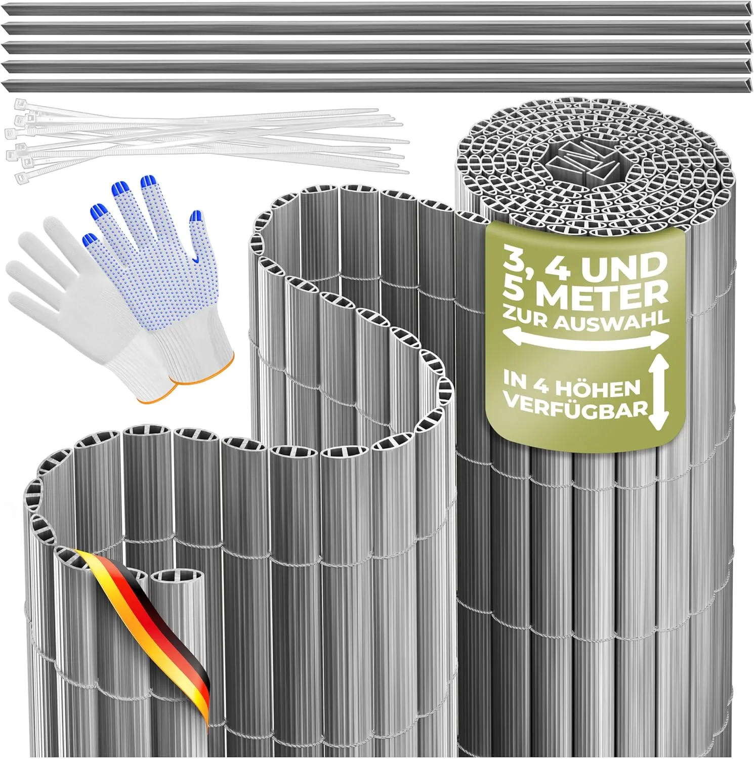 KESSER® PVC Sichtschutzmatte Sichtschutzzaun 80x500cm Balkonverkleidung Windschutz verstärkte Lamellen für Garten Balko…