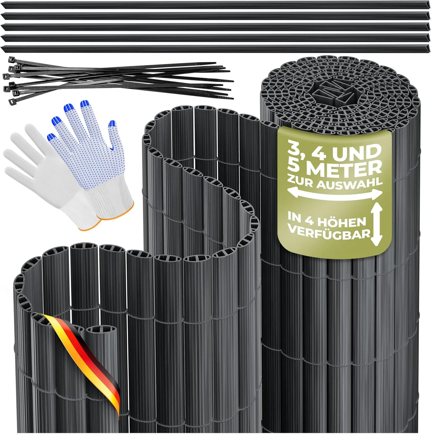KESSER® PVC Privacy Screen Mat, Privacy Fence, 160 x 300 cm, Balcony Cladding, Wind Protection, Reinforced Slats for Ga…