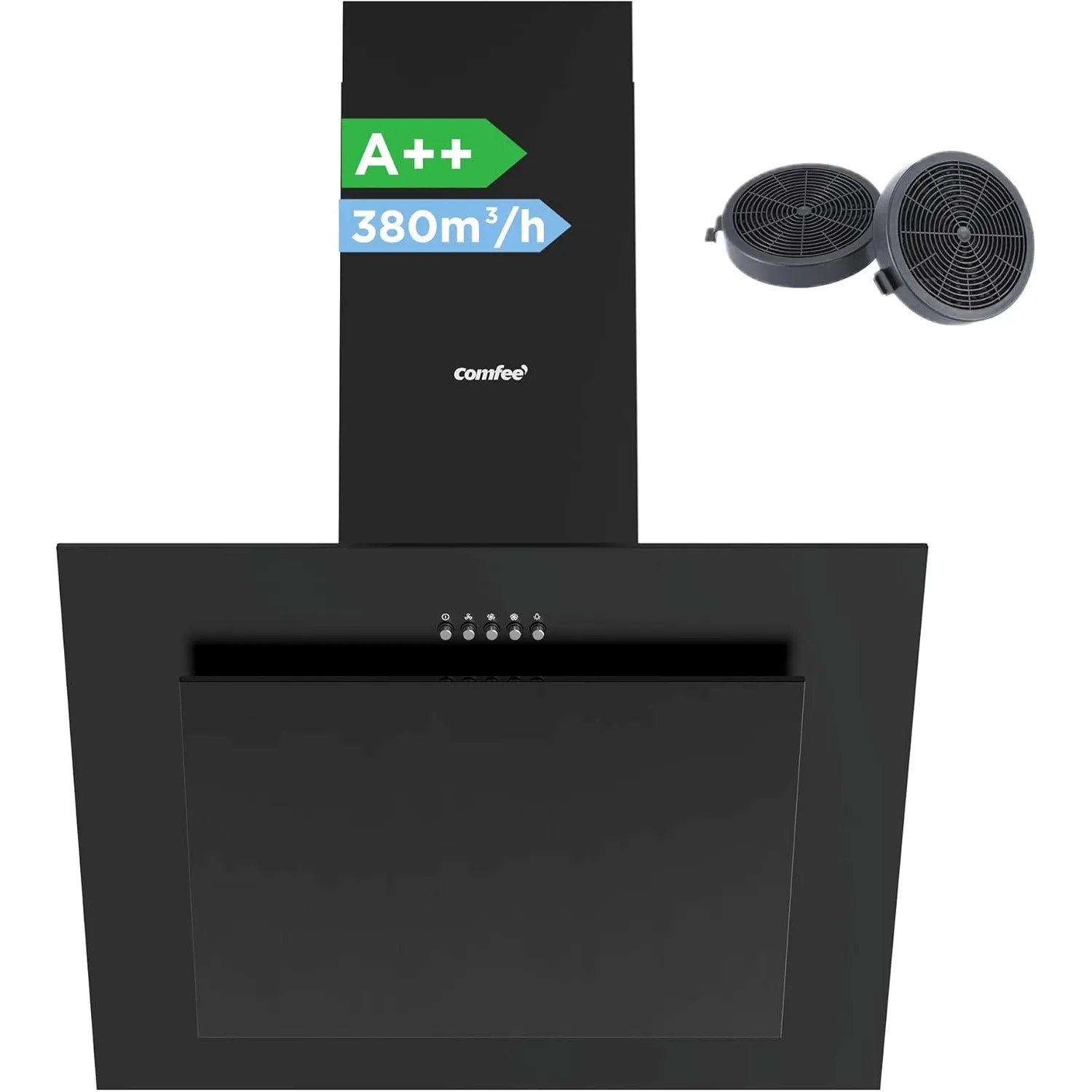 COMFEE' CH60J78EM4A2B Dunstabzugshaube 60cm A++, Kopffreihaube 60 cm Umluft und Abluft, 380m³/h Luftstrom, LED, Abzugsh…