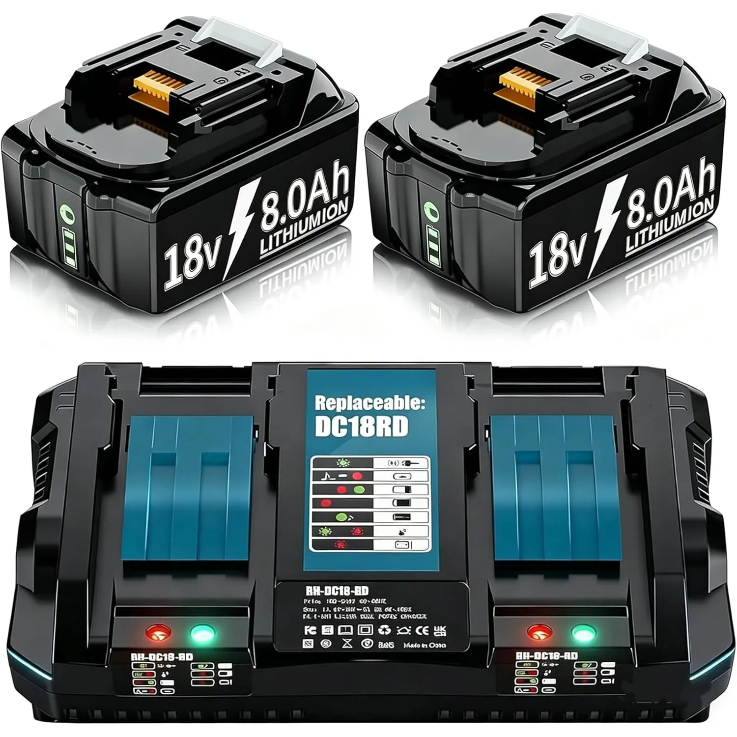 2 X 8.0Ah 18v Akku mit Ladegerät Ersatzakku für makita Akku BL1830B BL1840 BL1850 BL1850B BL1860 BL1860B BL1815 LXT-400…