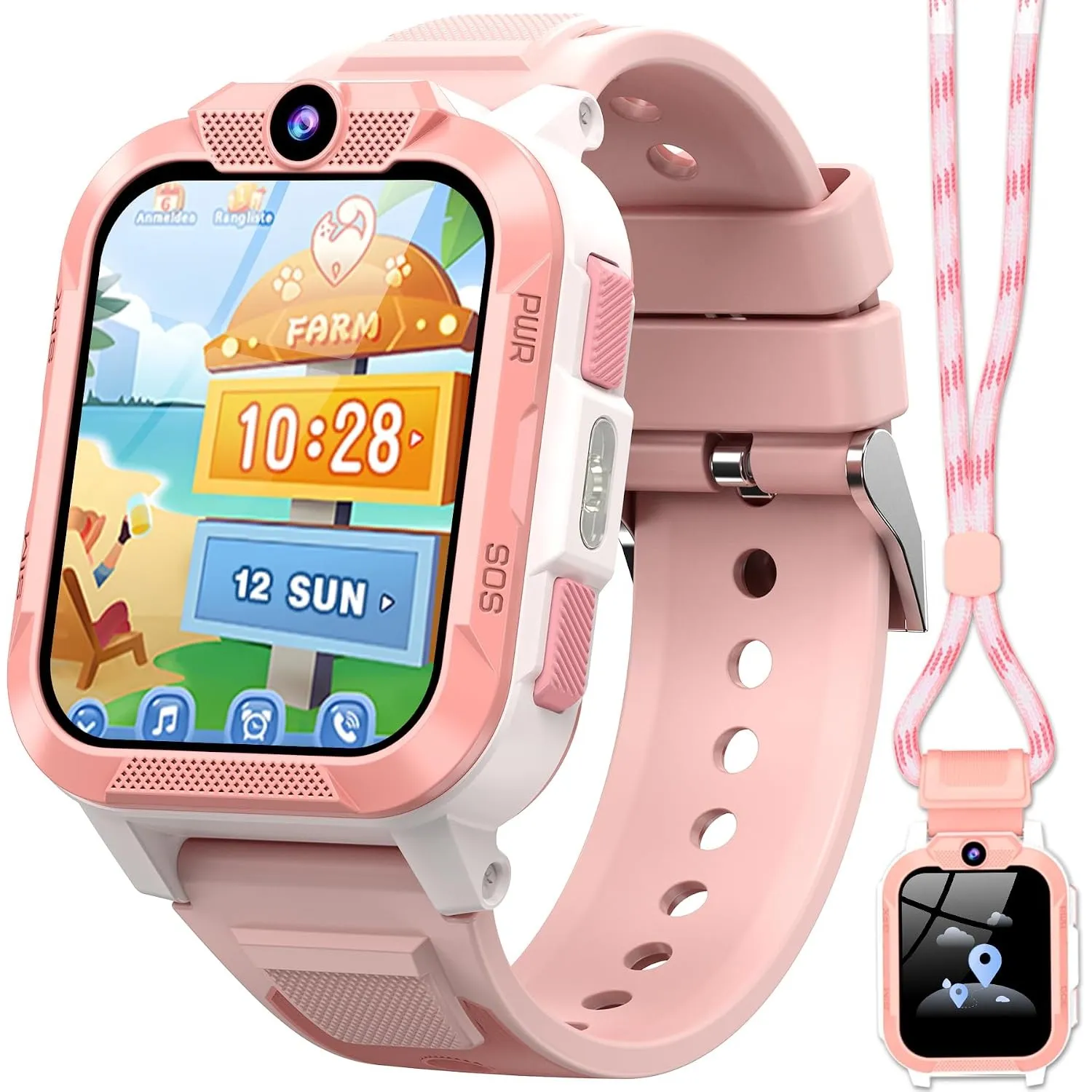 IOWODO Smartwatch Kinder mit GPS & 4G Telefonfunktion, 850mAh 7-Tage Akku, SOS-Notruf, Sprachanruf, Schulmodus, IP68 Wa…