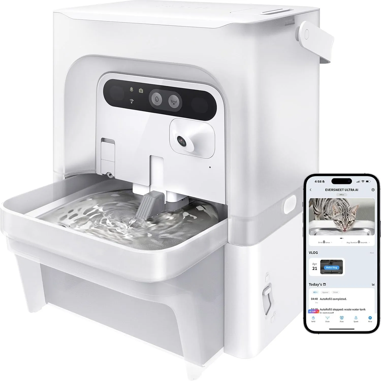 PETKIT EverSweet Ultra Katzen Trinkbrunnen mit KI-Kamera, 5L Frisch/Abwassertrennung, Filterloses Design, Automatischer…
