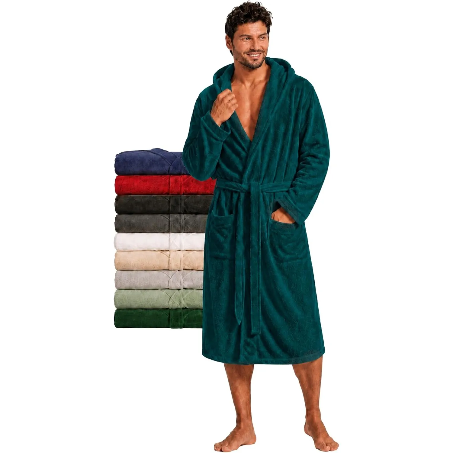 Twinzen - Bademantel Herren Frottee mit Kapuze - 100% Baumwolle