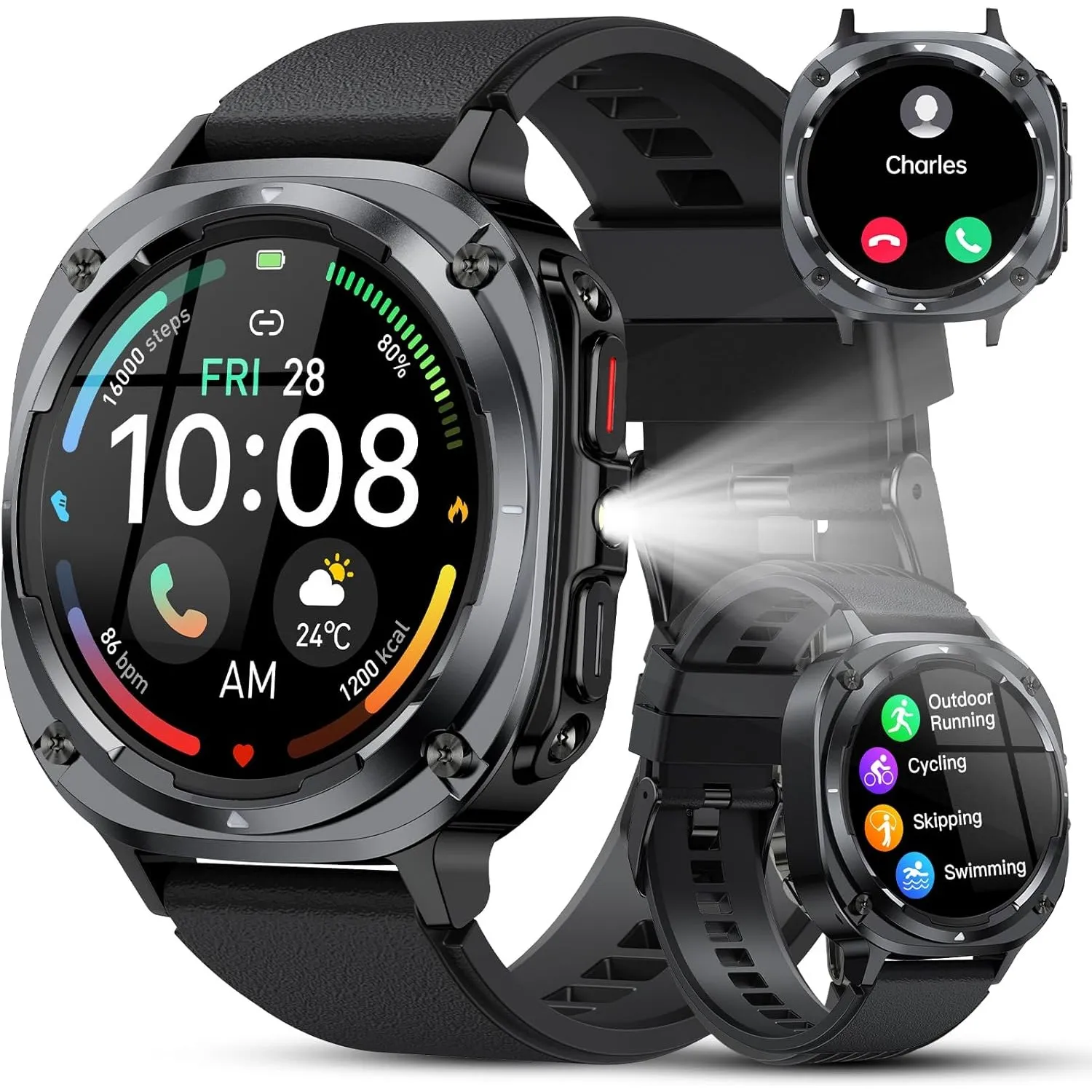 TIMU Smartwatch für Herren, 1,45 Zoll AMOLED mit Bluetooth Anruffunktion | 115+ Sportmodi, Herzfrequenzmesser, Schrittz…
