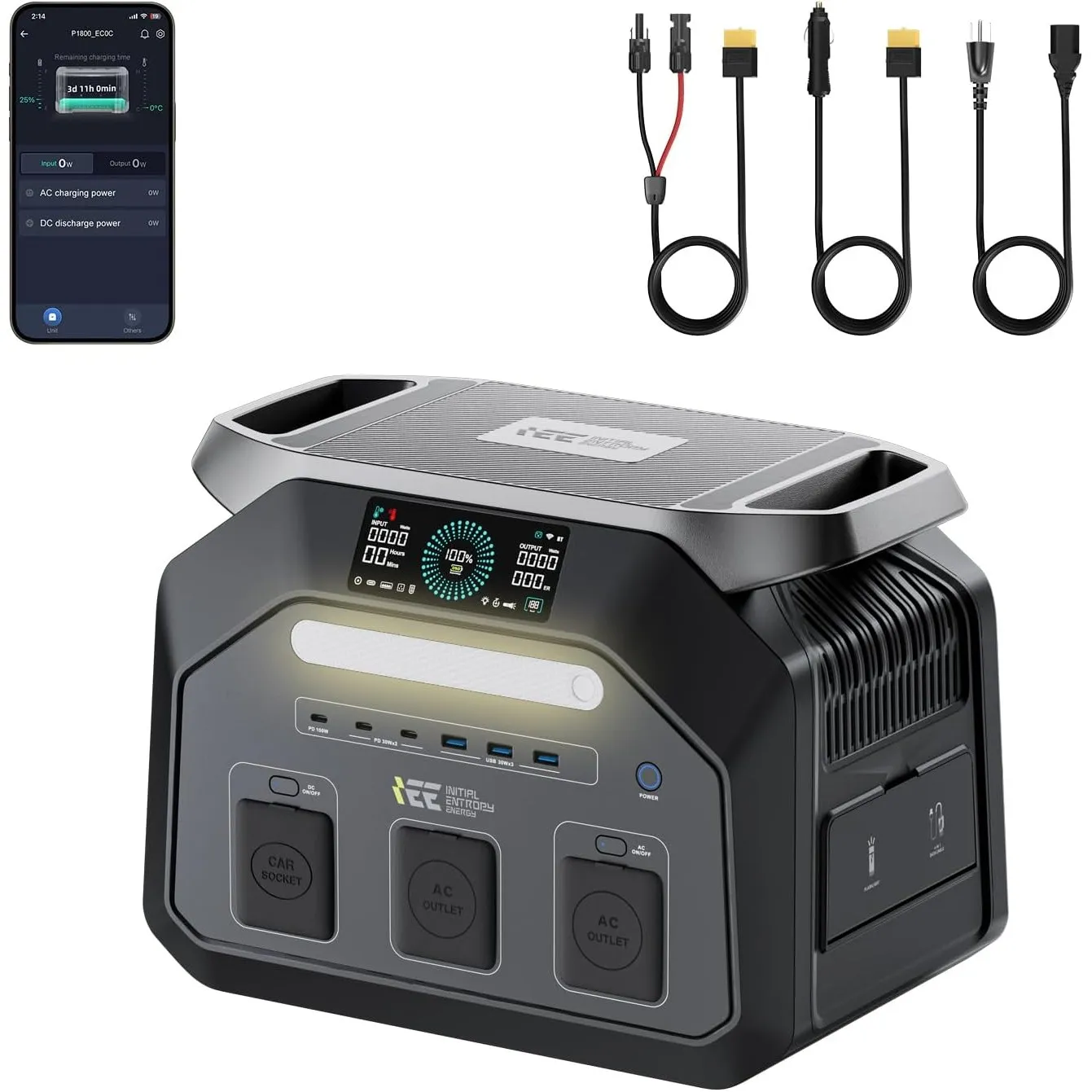 IEE P1800 Tragbare Powerstation 1800W/1024Wh LiFePO4 Akku Solargenerator | 0–80% in 45 Min.Laden, 11 Anschlüsse, App, P…