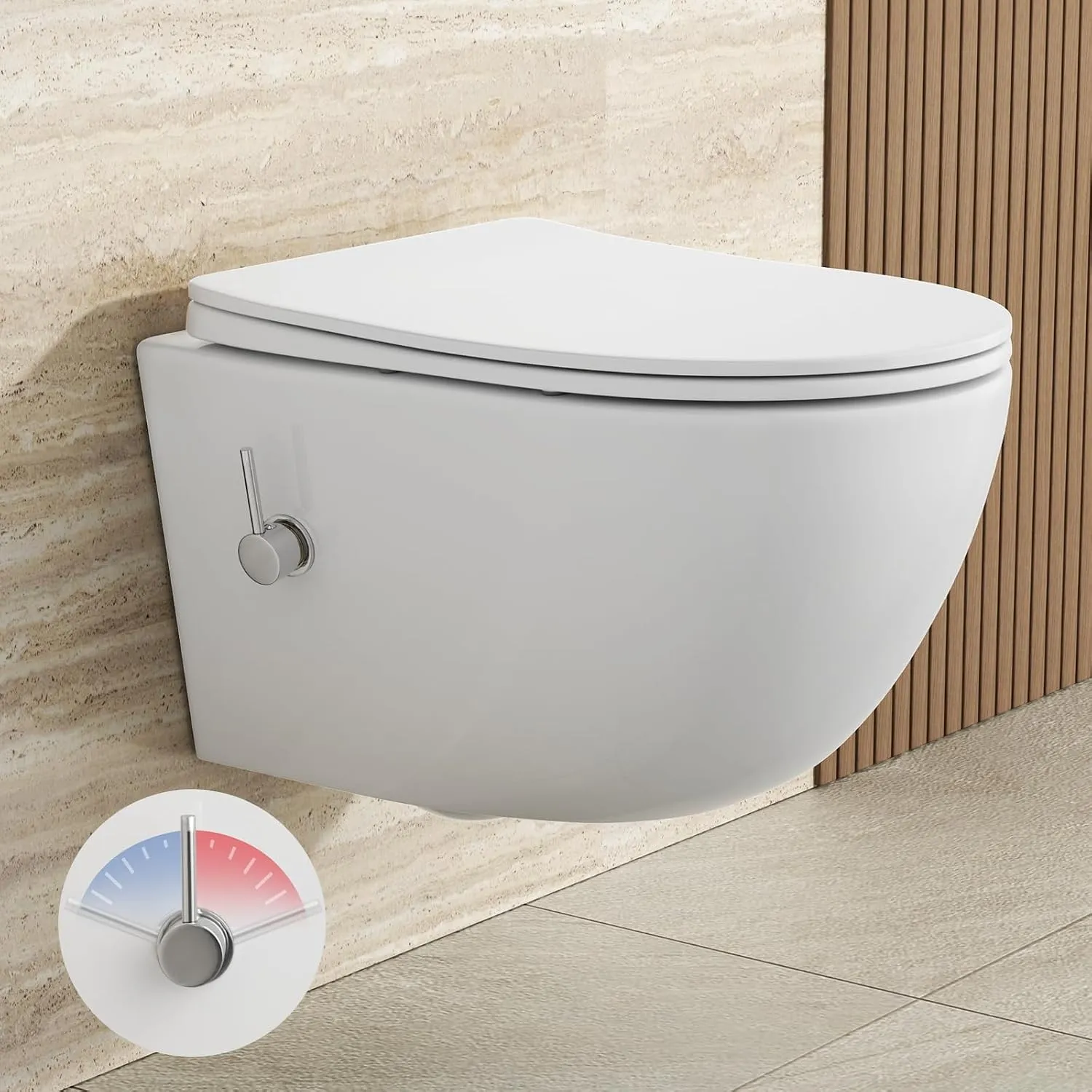 Rainsworth Dusch WC Warm- und Kaltwasser, Spülrandlos Hänge WC mit Armatur