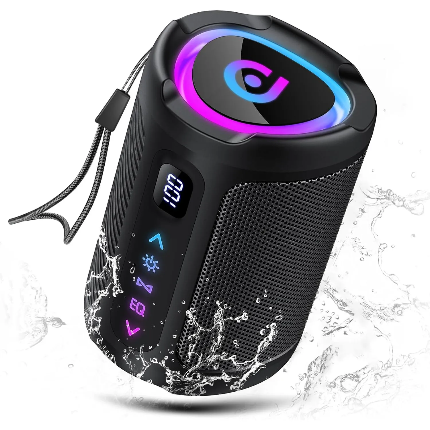 aowoka Bluetooth Lautsprecher mit Licht, 2026 Musikbox Tragbarer Box, Bluetooth 5.4, 15 St, Verbesserter Bass, IPX7 Was…