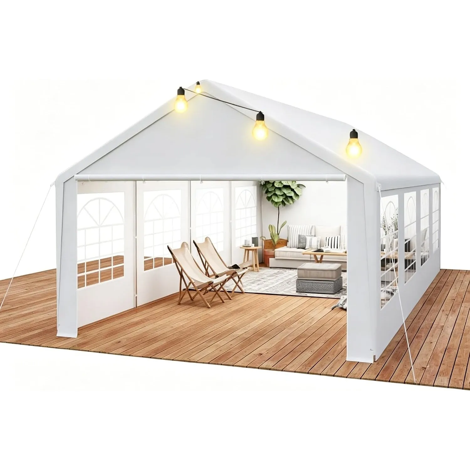 Partyzelt 4x8m Weiß, Wasserdicht UV-beständig Stabil, PE-Plane Pavillon, 8 Abnehmbaren Seitenwänden mit Fenstern, Verzi…