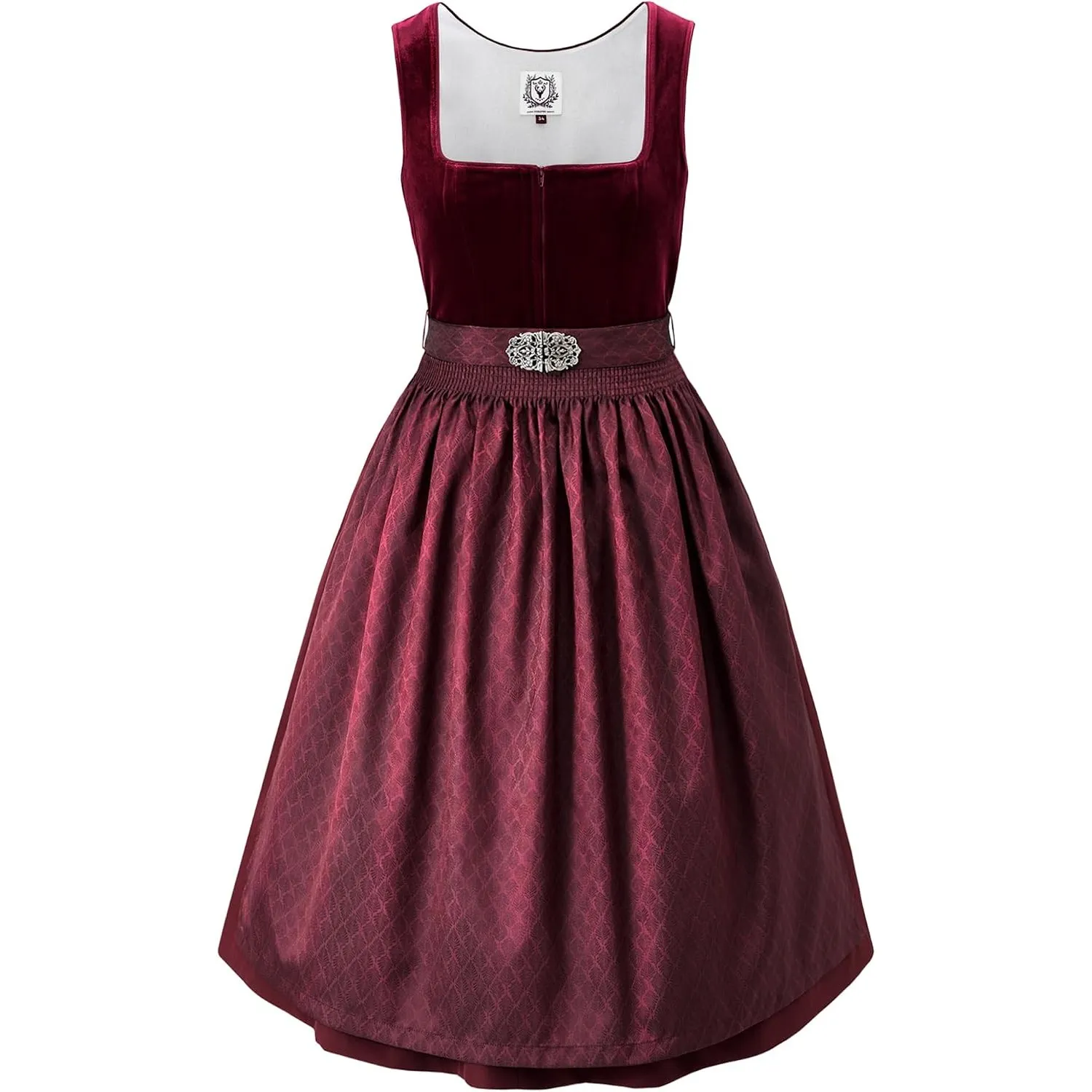 DIRNDLSTERN Damen Trachtenkleid Rot - Midi Dirndlkleid Oktoberfest Outfit Samt Trachtenrock mit 60 cm Dirndlschürzen