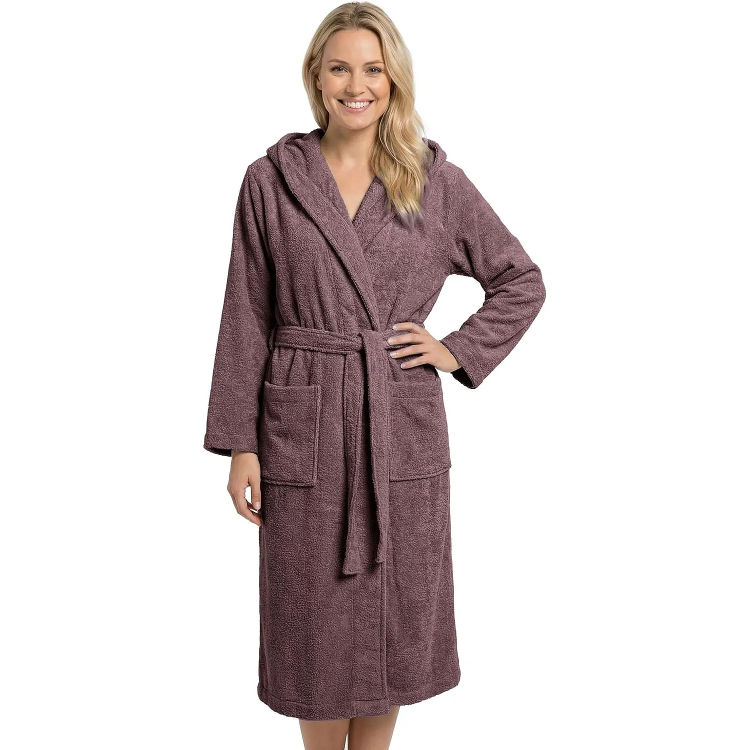 LAYNENBURG Bademantel Damen Frottee aus 100% Baumwolle – OEKO TEX Standard – weicher Morgenmantel langmit Kapuze, Binde…