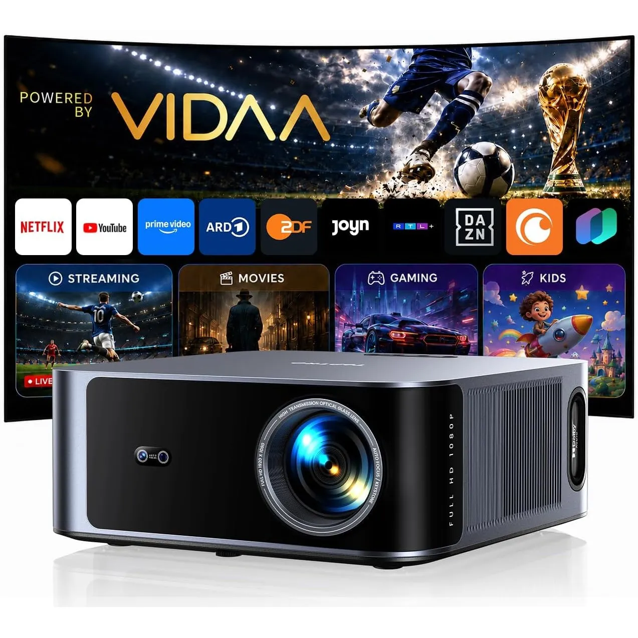 Beamer 4K [Schnellste VIDAA OS] Kompatibel mit Netflix, Dolby Audio & HDR10, 2000ANSI Smart Beamer Heimkino Autofokus T…