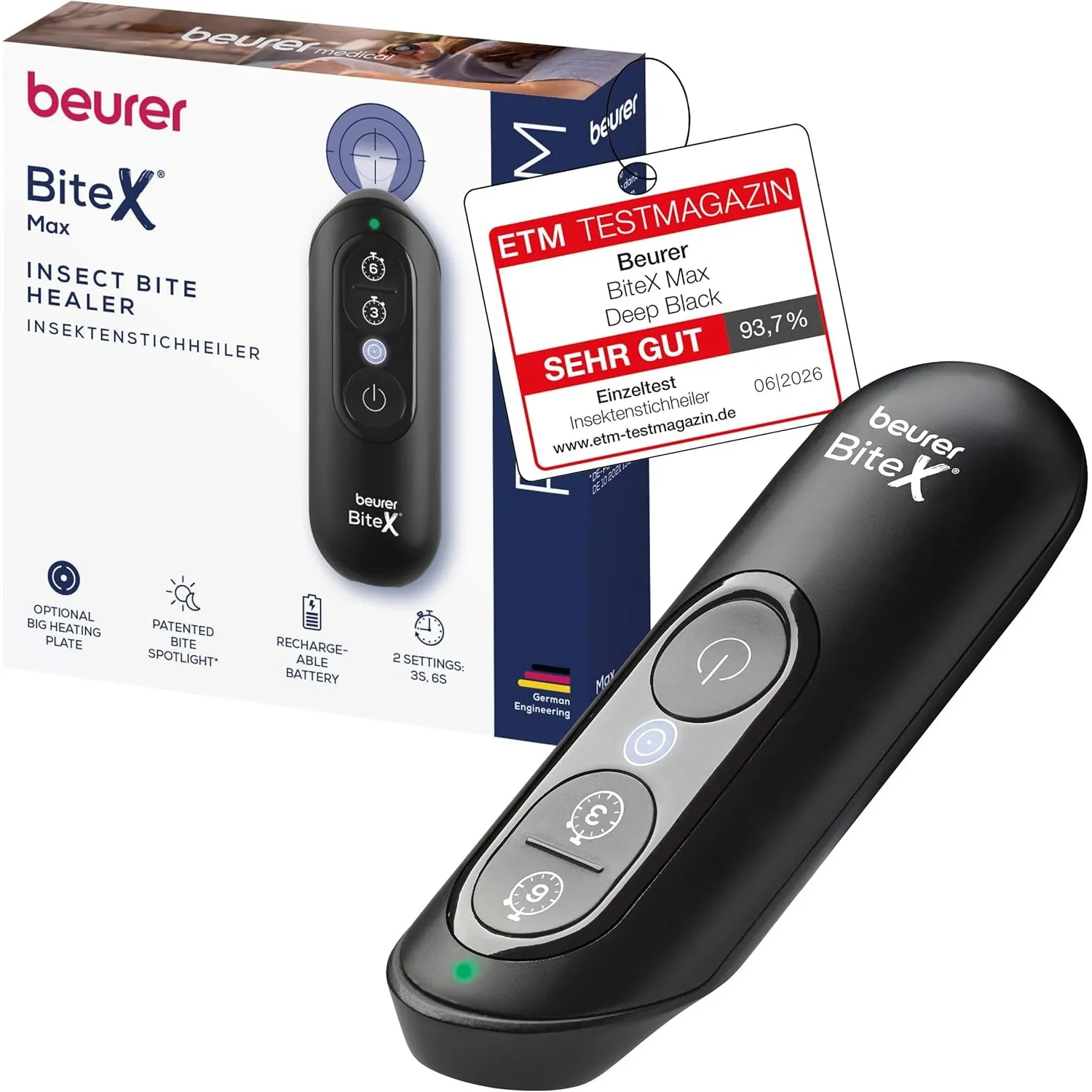 Beurer BiteX Max Deep Black Insektenstichheiler mit größerer Heizfläche