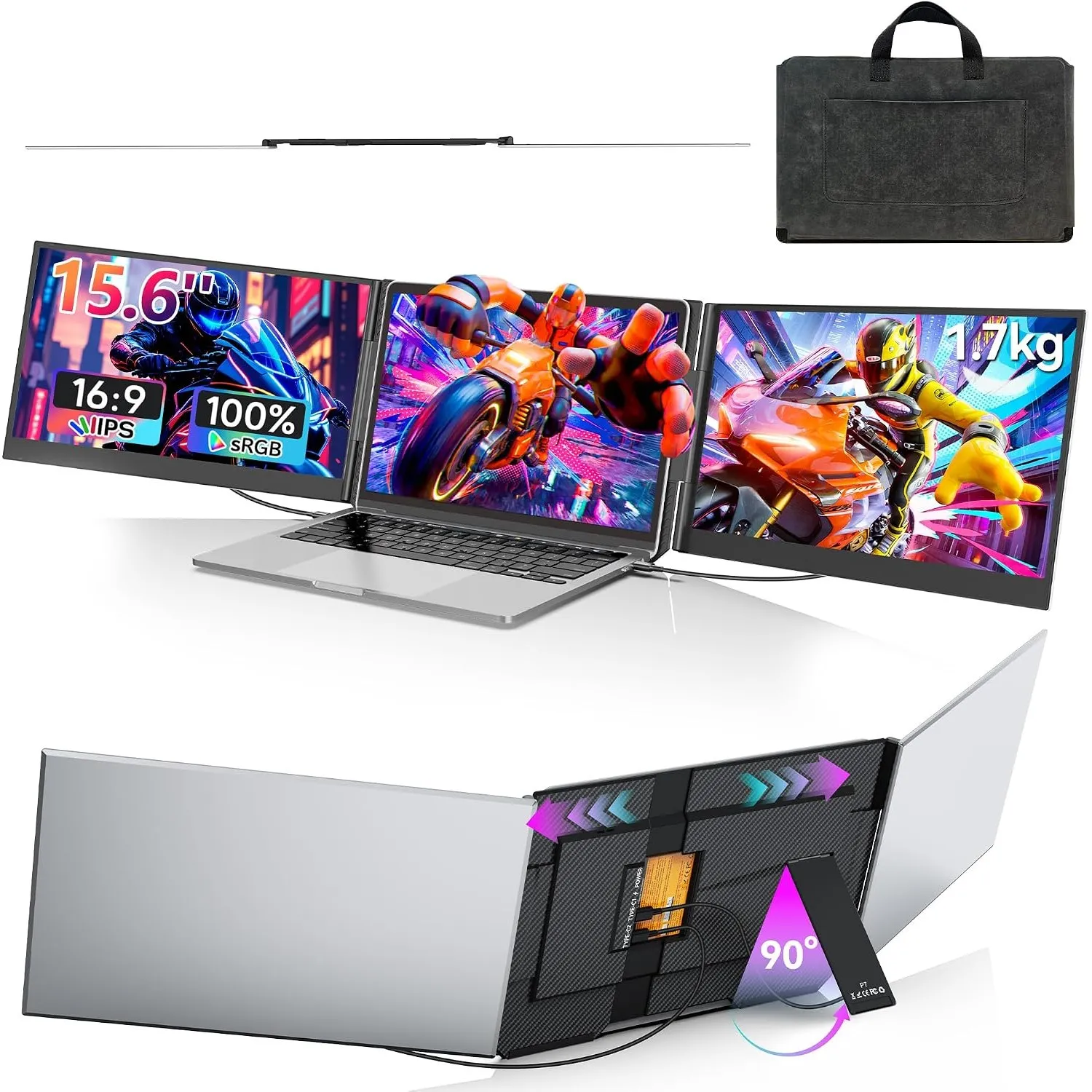 15,6 Zoll Laptop Bildschirm Erweiterung, Silber Triple Portable Monitor | Ultradünn Laptop Screen Extender, Tragbarer M…