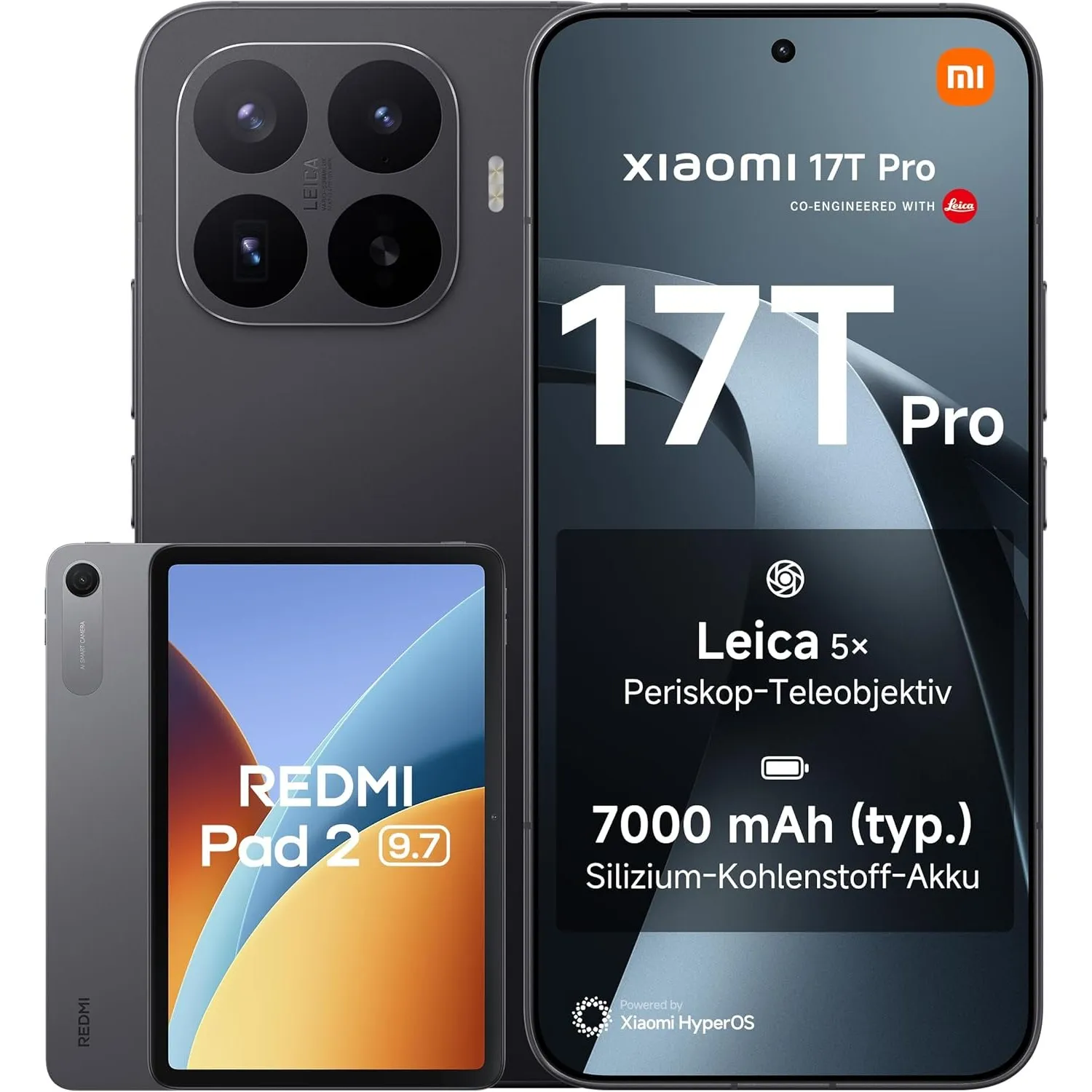 XIAOMI 17T Pro 12+512G Schwarz Bundle Redmi Pad 2 9.7 4+64GB Gray